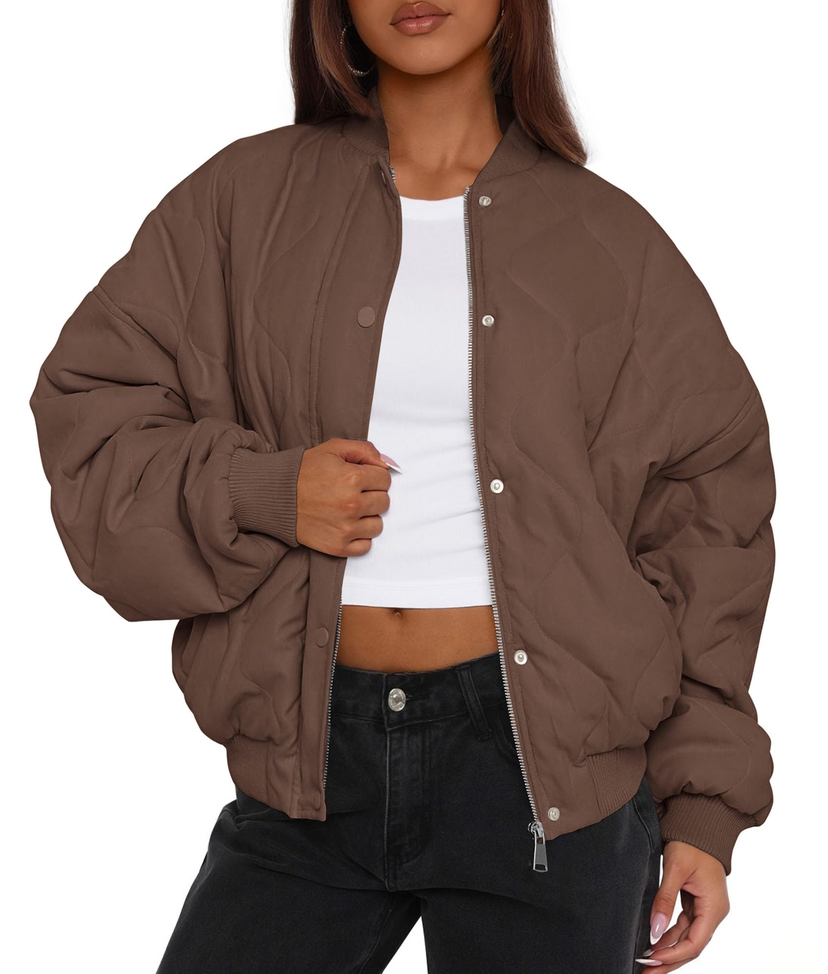 PRETTYGARDEN Women's Quilted Bomber Jacket Fall Fashion 2026 Lightweight Cropped Zip up Outerwear Winter Puffer Coats Pockets thumbnail