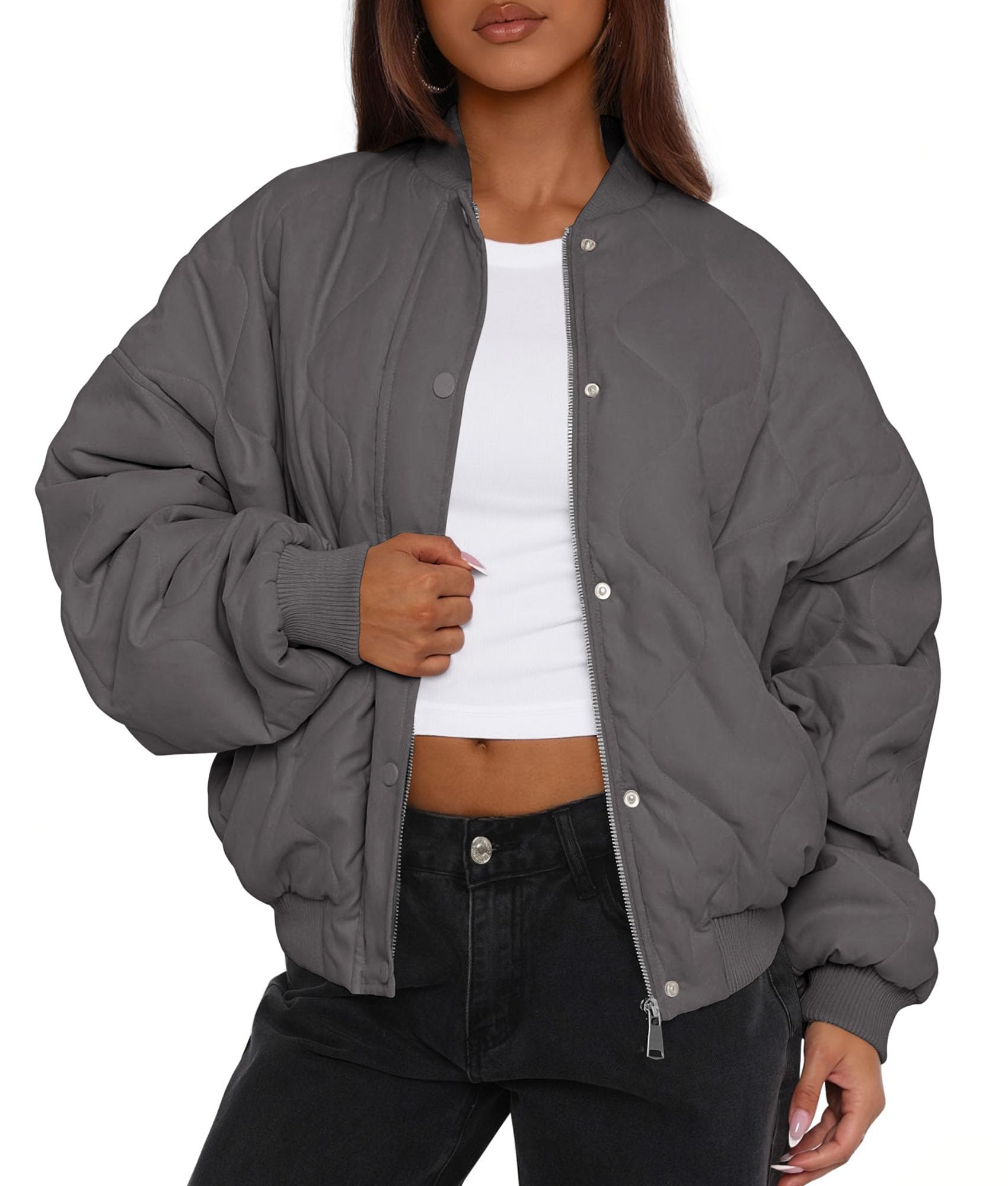 PRETTYGARDEN Women's Quilted Bomber Jacket Fall Fashion 2026 Lightweight Cropped Zip up Outerwear Winter Puffer Coats Pockets thumbnail