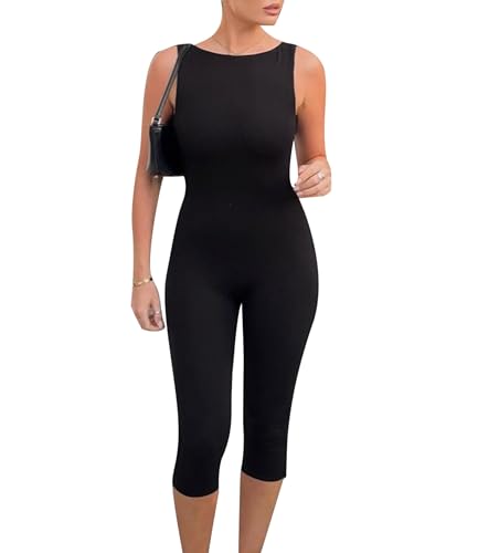 Active Jumpsuit for Women Solid Color Sleeveless Backless Rompers Casual Workout Clothes thumbnail