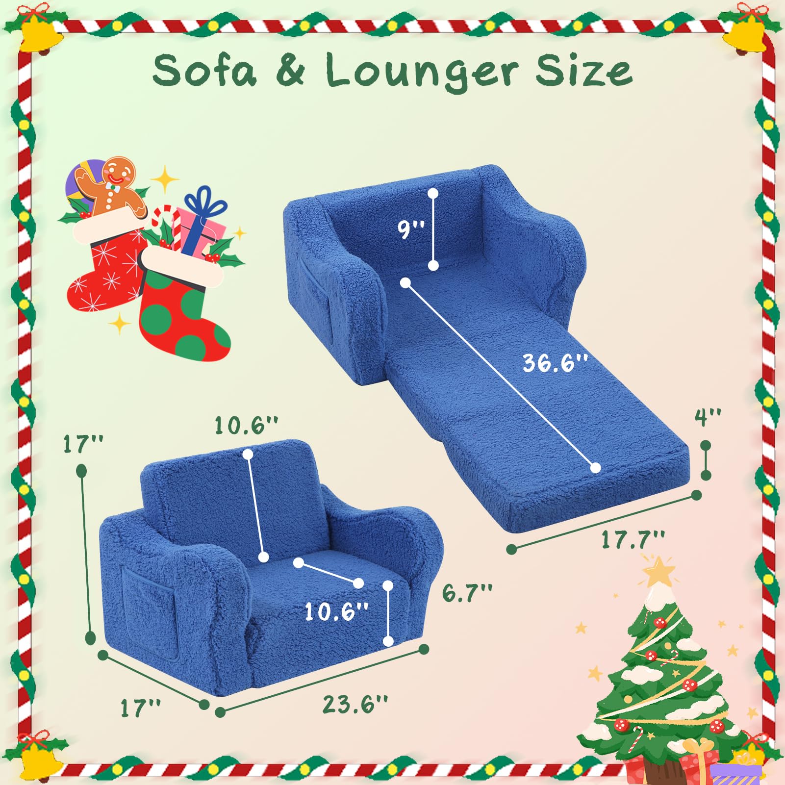 MOMCAYWEX Kids Sofa, 2-in-1 Flip-Out Foam Couch with Soft Sherpa Cover, Cozy Play Lounge Chair, Sky Blue thumbnail