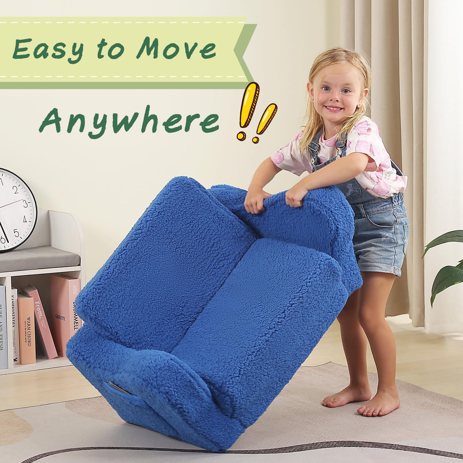 MOMCAYWEX Kids Sofa, 2-in-1 Flip-Out Foam Couch with Soft Sherpa Cover, Cozy Play Lounge Chair, Sky Blue thumbnail