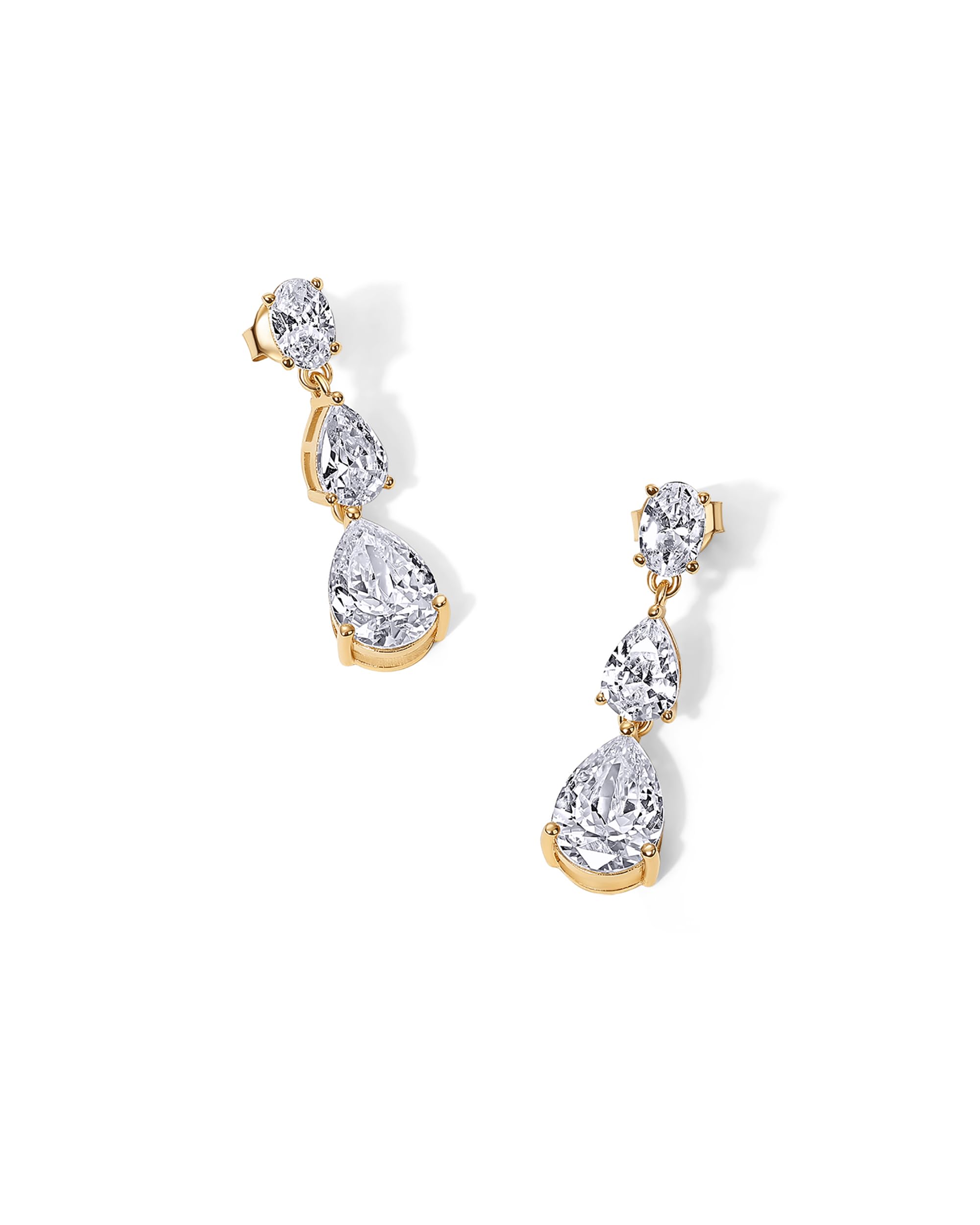PAVOI 14K Gold Plated Cubic Zirconia Dangle Earrings for Women - Crystal Long Linear Bridal Drop Earrings - Cluster CZ Pearl Simulated Diamond Drop Dangle Wedding Jewelry for Brides & Bridesmaid thumbnail