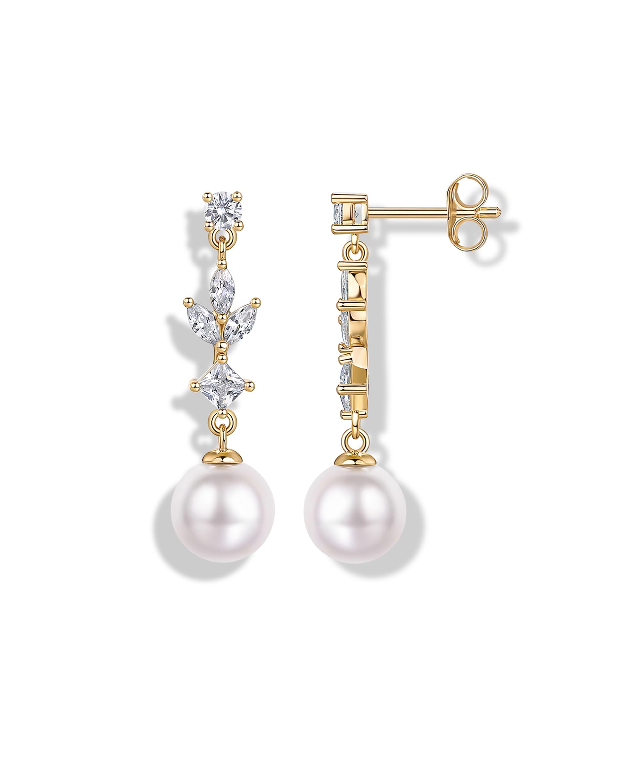 PAVOI 14K Gold Plated Cubic Zirconia Dangle Earrings for Women - Crystal Long Linear Bridal Drop Earrings - Cluster CZ Pearl Simulated Diamond Drop Dangle Wedding Jewelry for Brides & Bridesmaid thumbnail