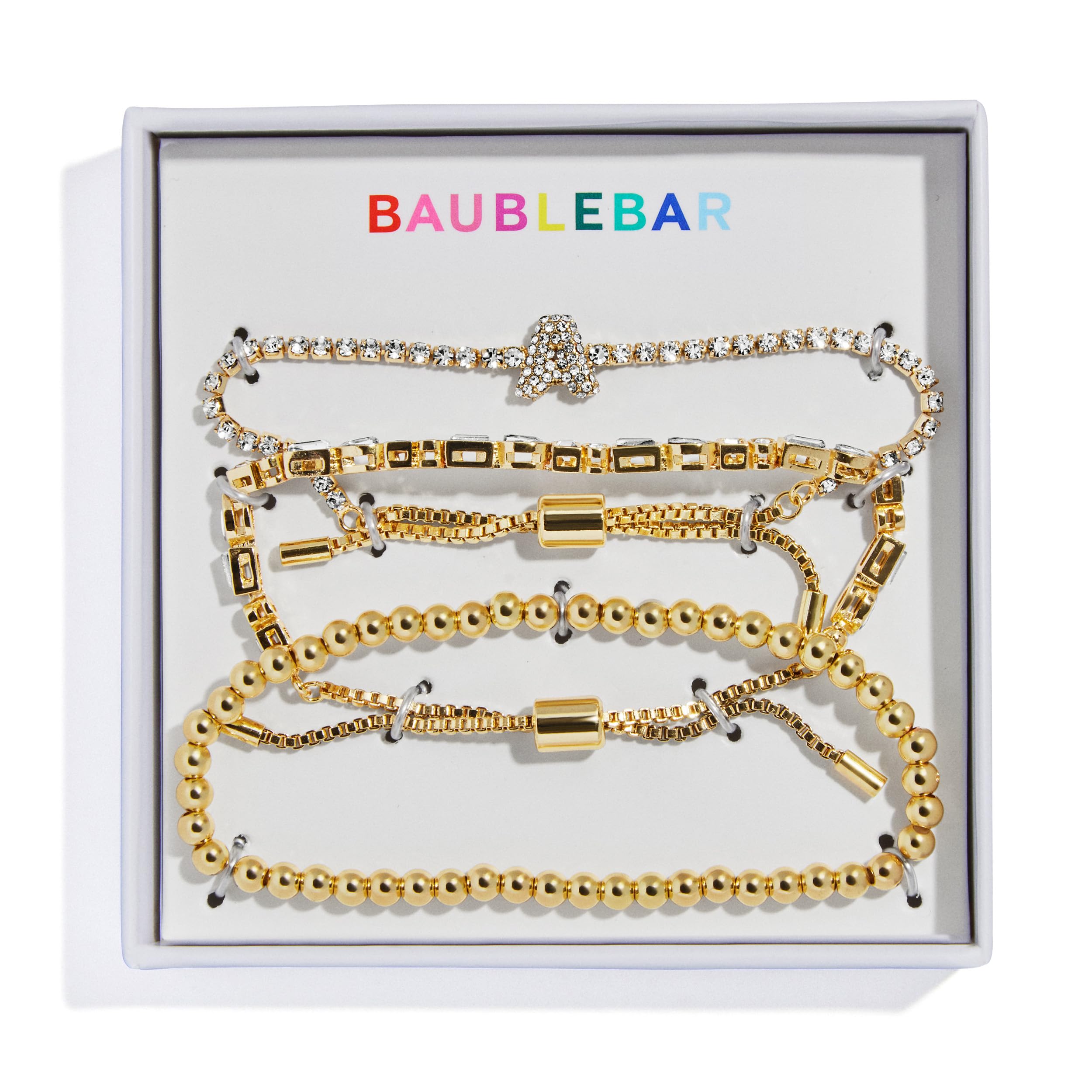 BaubleBar Three Bracelet Gift Set for Women, Gold-Plated Initial Beaded Bracelets, Fashion Jewelry, Personalized & Trendy Gift, Fashion Jewelry Set thumbnail