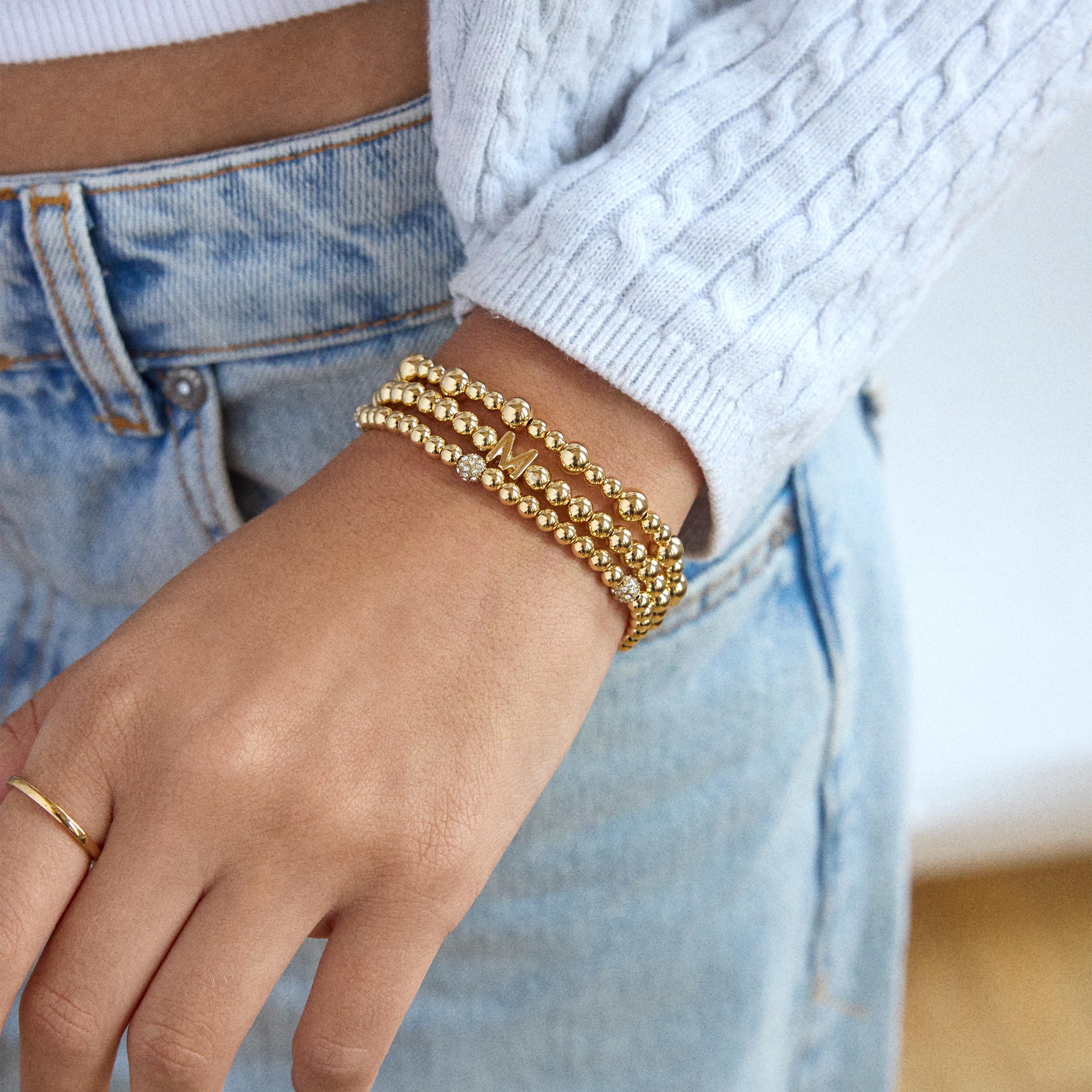 BaubleBar Three Bracelet Gift Set for Women, Gold-Plated Initial Beaded Bracelets, Fashion Jewelry, Personalized & Trendy Gift, Fashion Jewelry Set thumbnail
