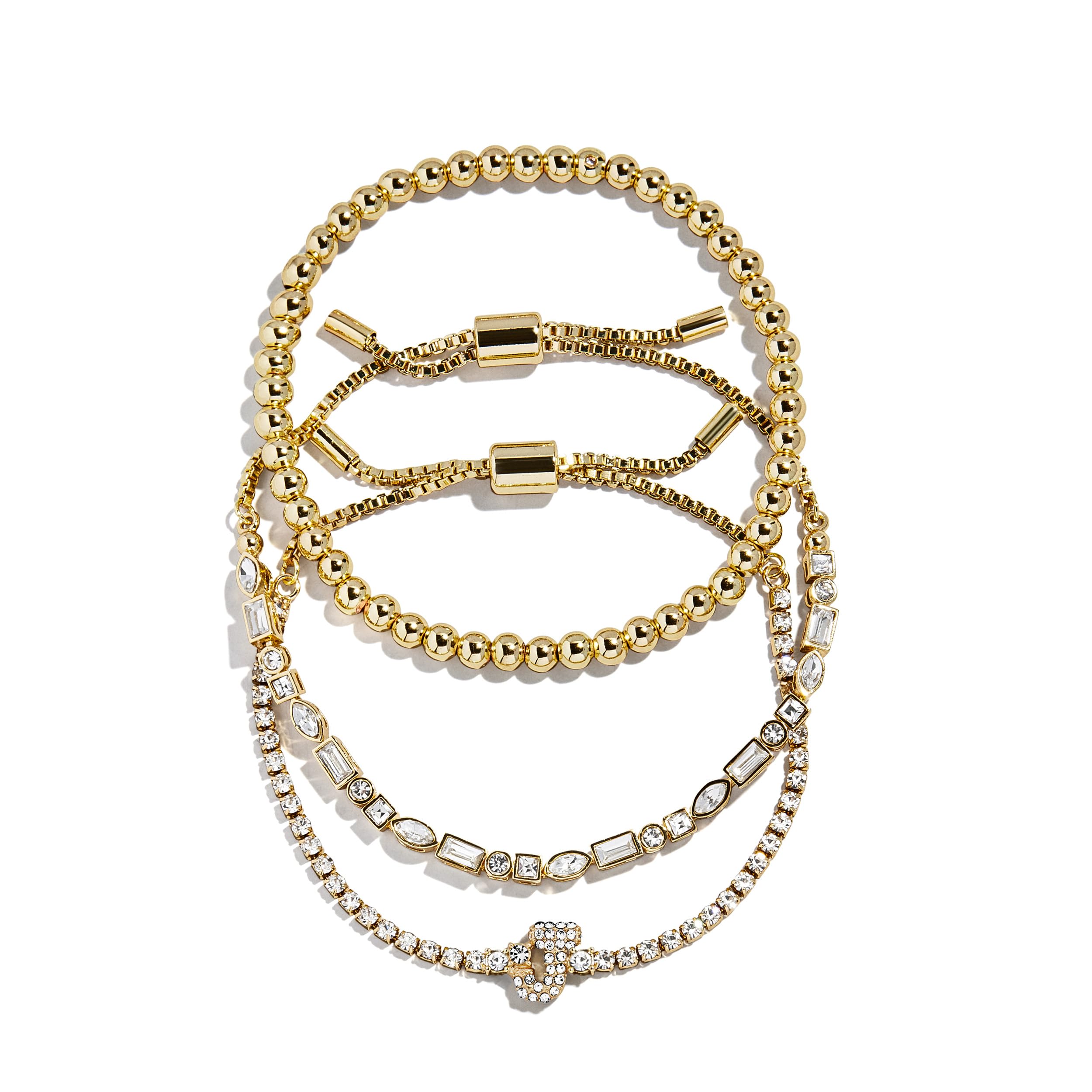 BaubleBar Three Bracelet Gift Set for Women, Gold-Plated Initial Beaded Bracelets, Fashion Jewelry, Personalized & Trendy Gift, Fashion Jewelry Set thumbnail