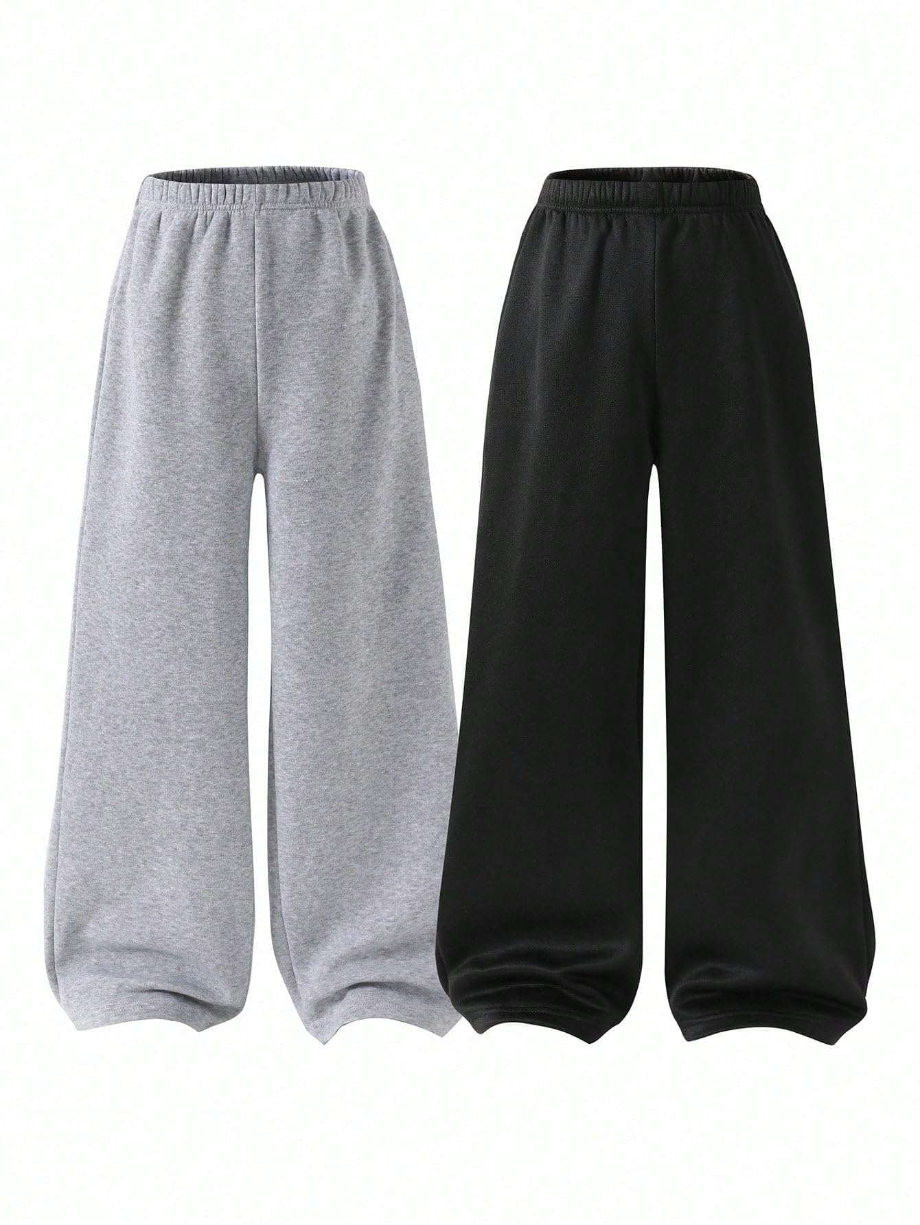RoseSeek Boy's 2 Packs Sweatpants Elastic Waist Wide Leg Pants Casual Athletic Trousers