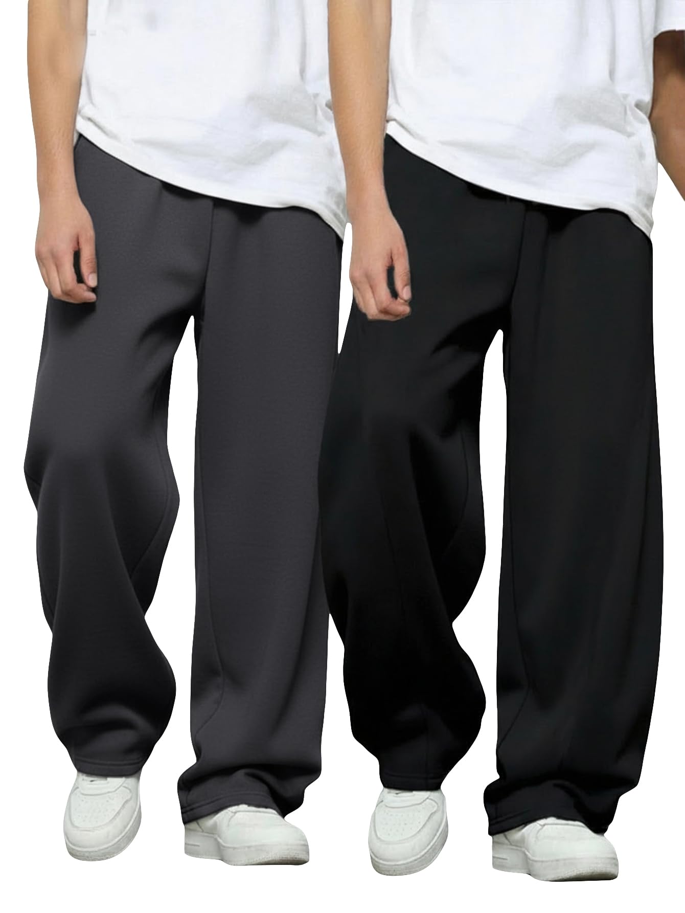 RoseSeek Boy's 2 Packs Sweatpants Elastic Waist Wide Leg Pants Casual Athletic Trousers thumbnail