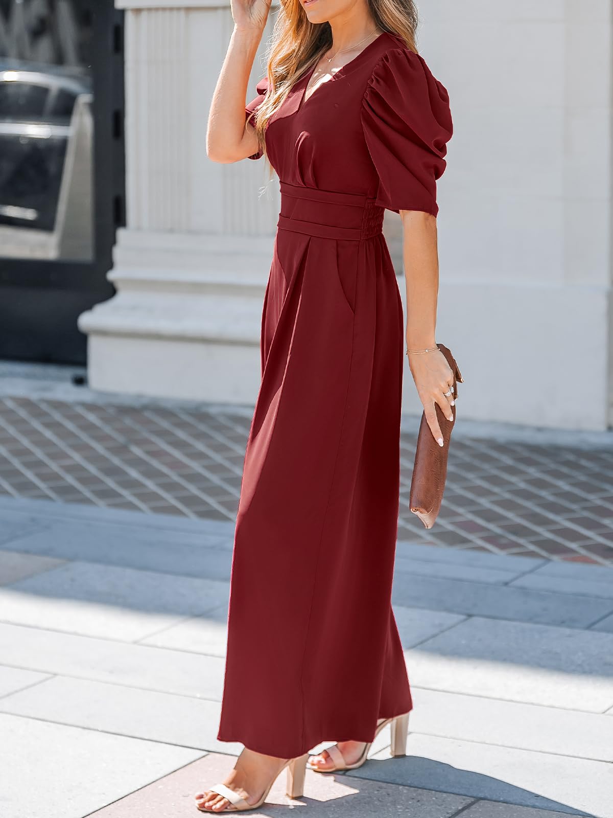 CUPSHE Womens Maxi Jumpsuit Dressy V Neck Half Sleeves Wide Leg Tunic Waist Pockets One Piece Outfit Overall Casual Romper thumbnail