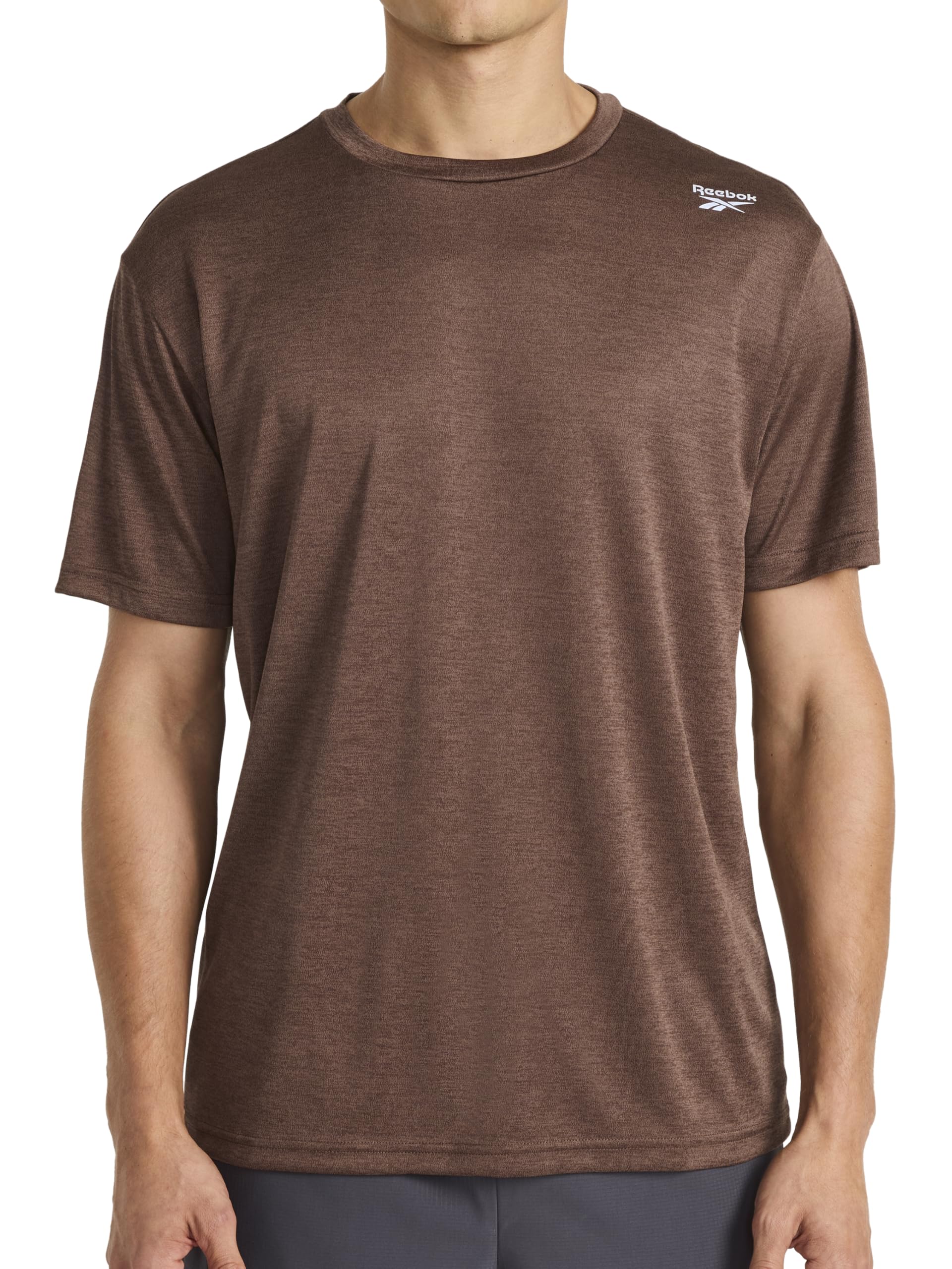 Reebok Men's Small Logo Short Sleeve Crewneck T-Shirt, Standard Fit, Breathable Lightweight Stretch Knit Fabric