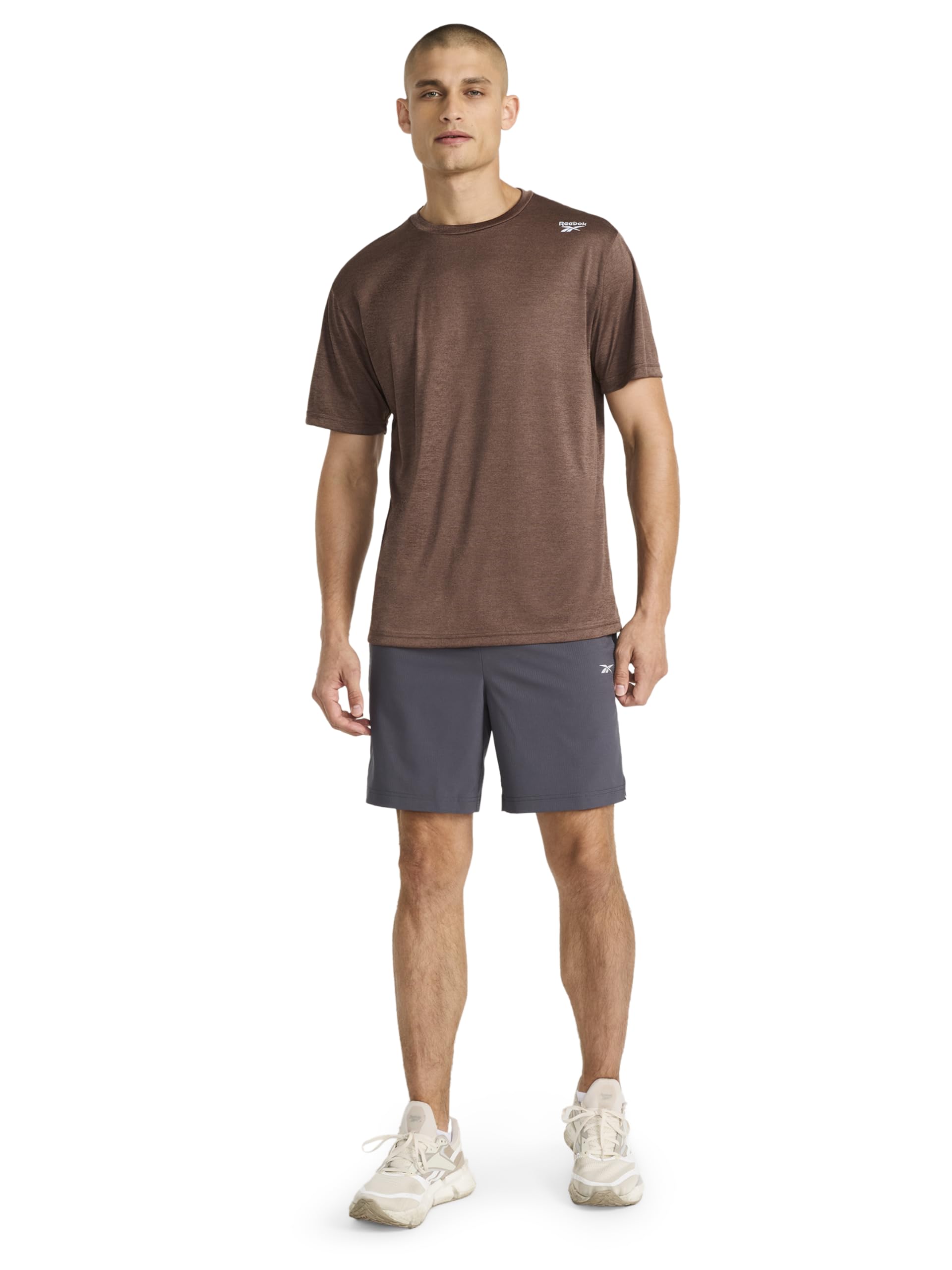 Reebok Men's Small Logo Short Sleeve Crewneck T-Shirt, Standard Fit, Breathable Lightweight Stretch Knit Fabric thumbnail