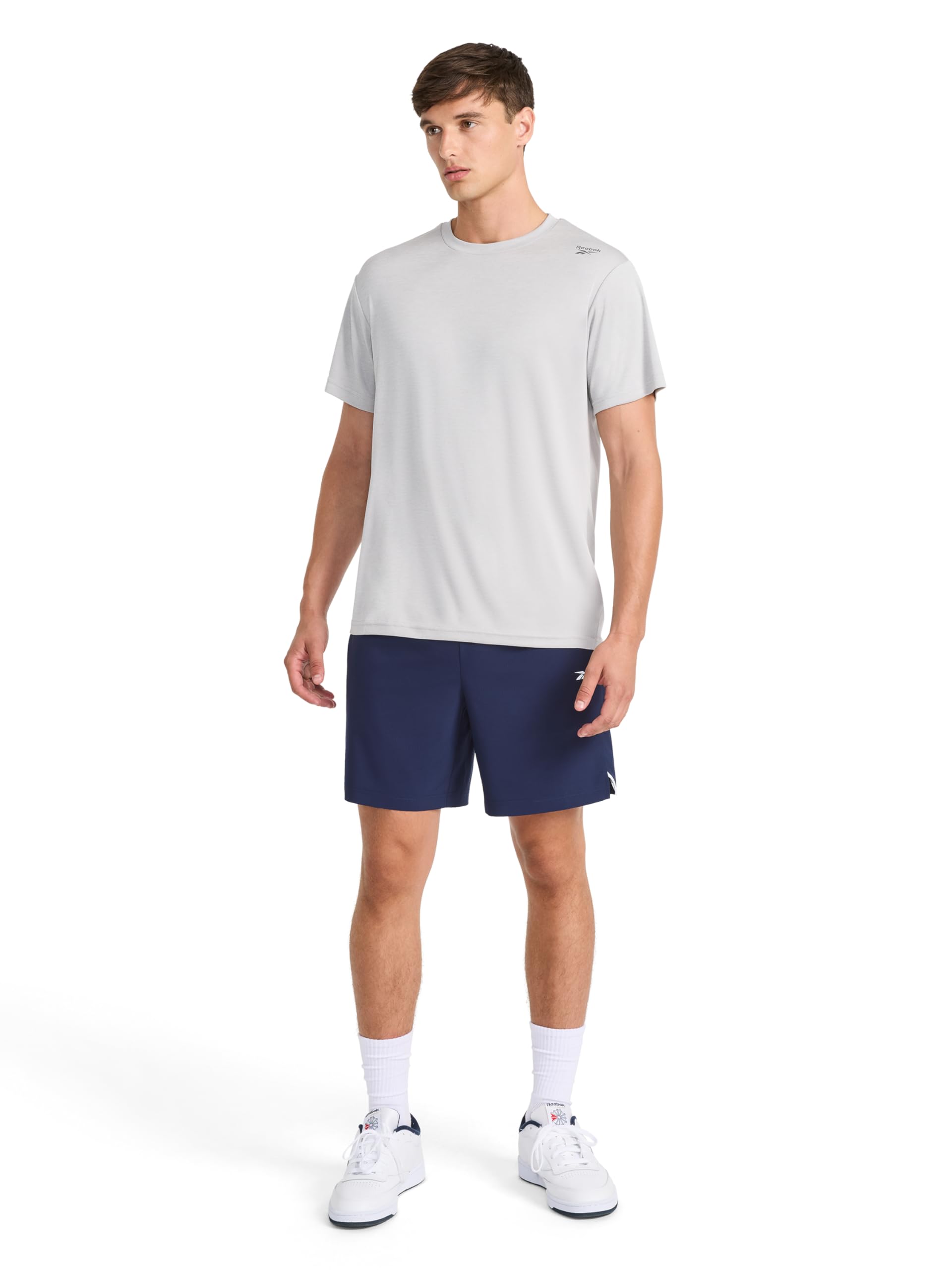 Reebok Men's Small Logo Short Sleeve Crewneck T-Shirt, Standard Fit, Breathable Lightweight Stretch Knit Fabric thumbnail