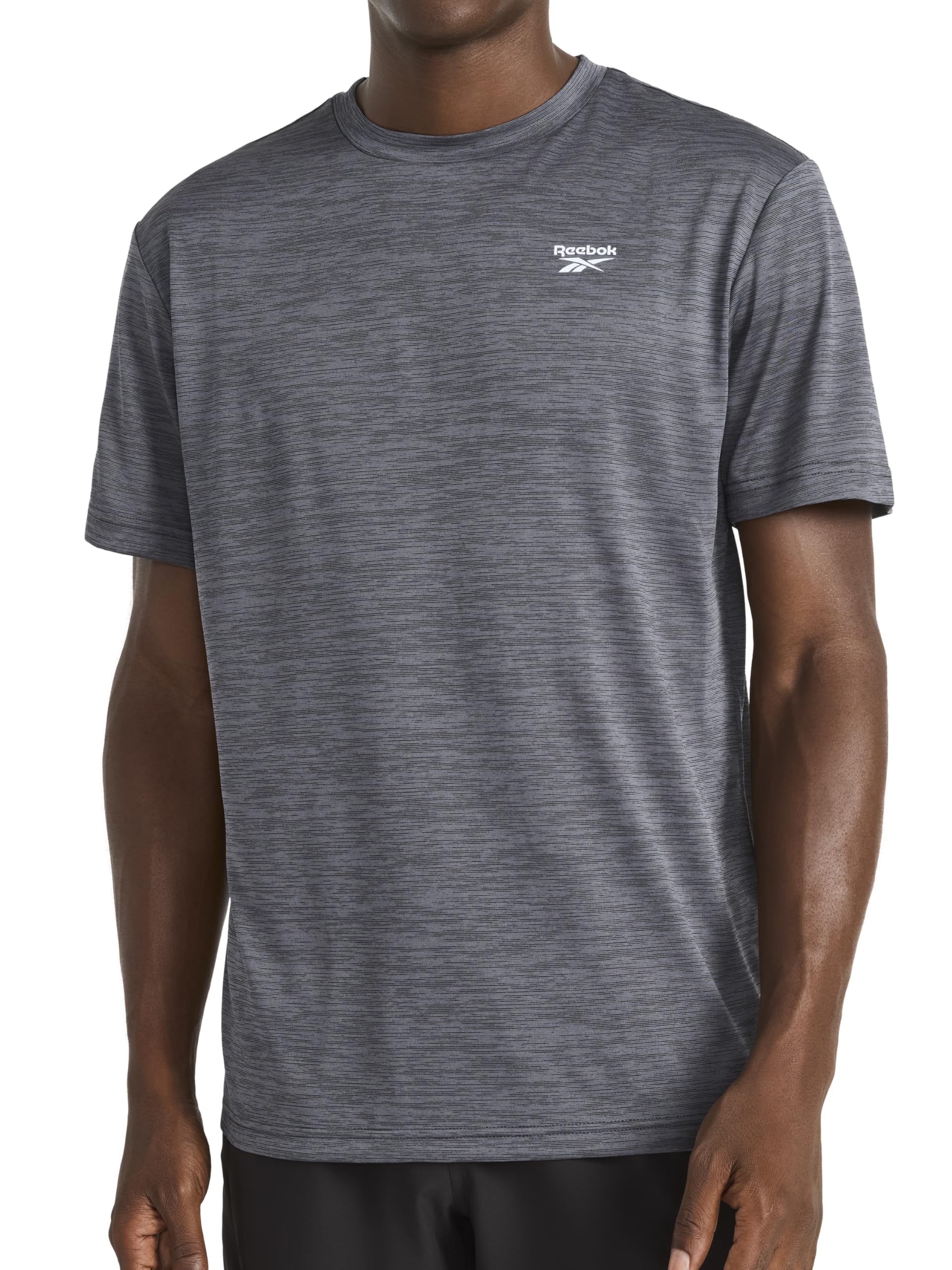Reebok Men's Small Logo Short Sleeve Crewneck T-Shirt, Standard Fit, Breathable Lightweight Stretch Knit Fabric thumbnail