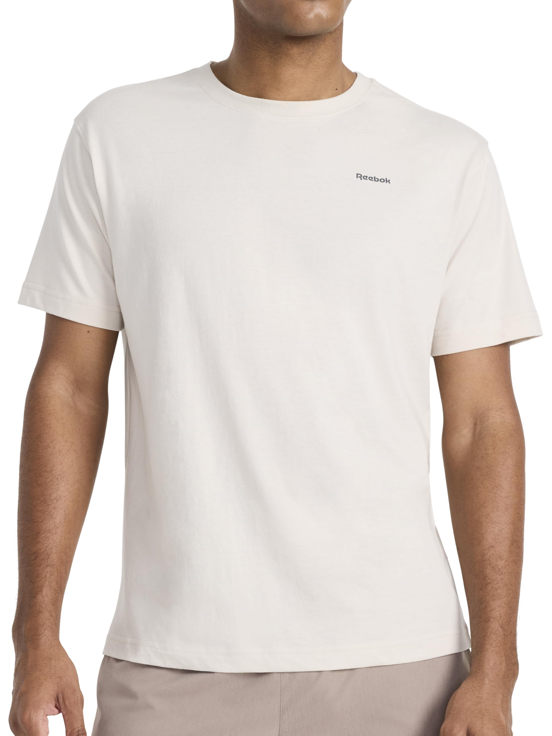 Reebok Men's Small Logo Crewneck T-Shirt, Standard Fit, Lightweight Cotton-Poly Jersey Fabric