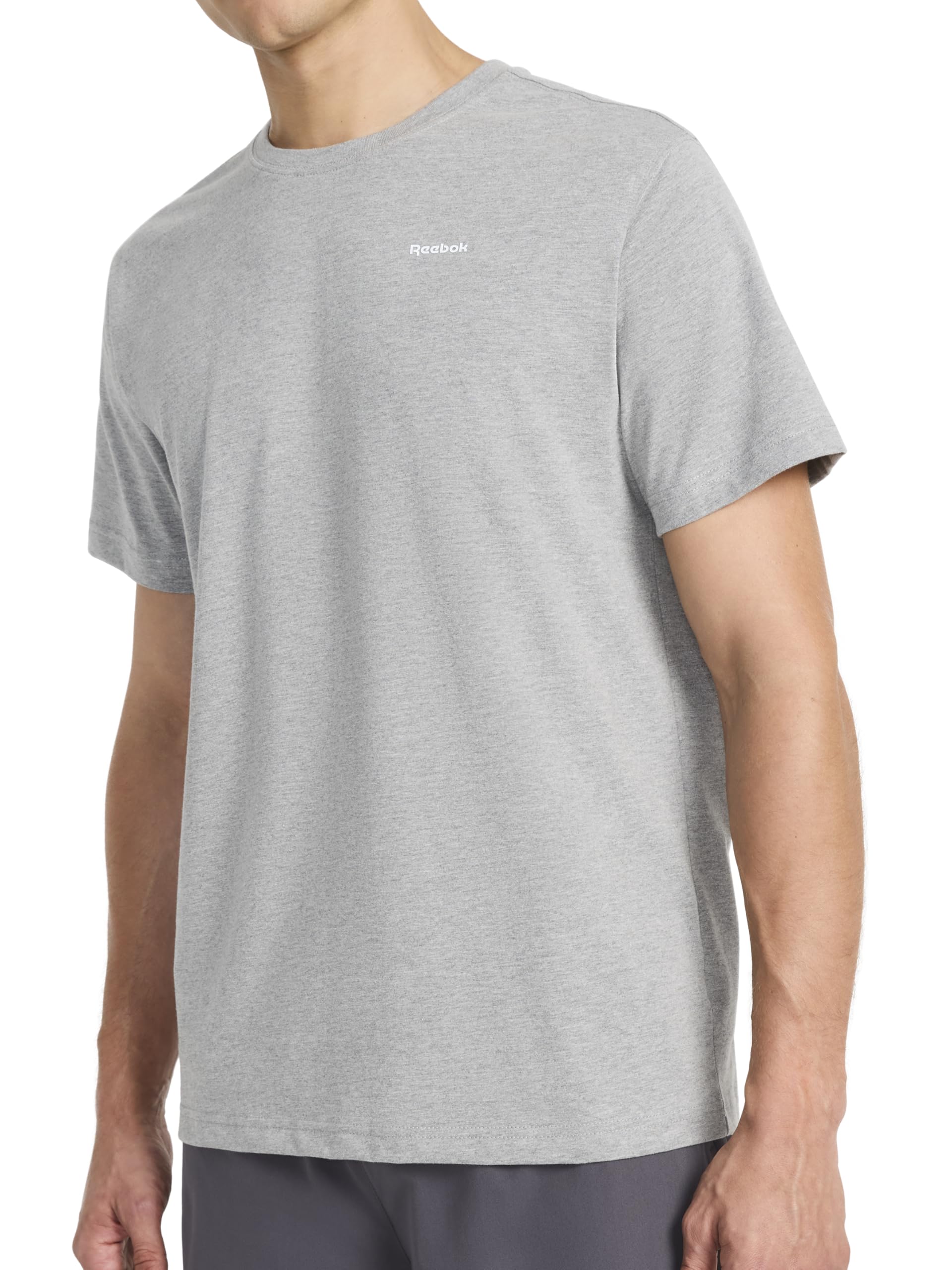 Reebok Men's Small Logo Crewneck T-Shirt, Standard Fit, Lightweight Cotton-Poly Jersey Fabric