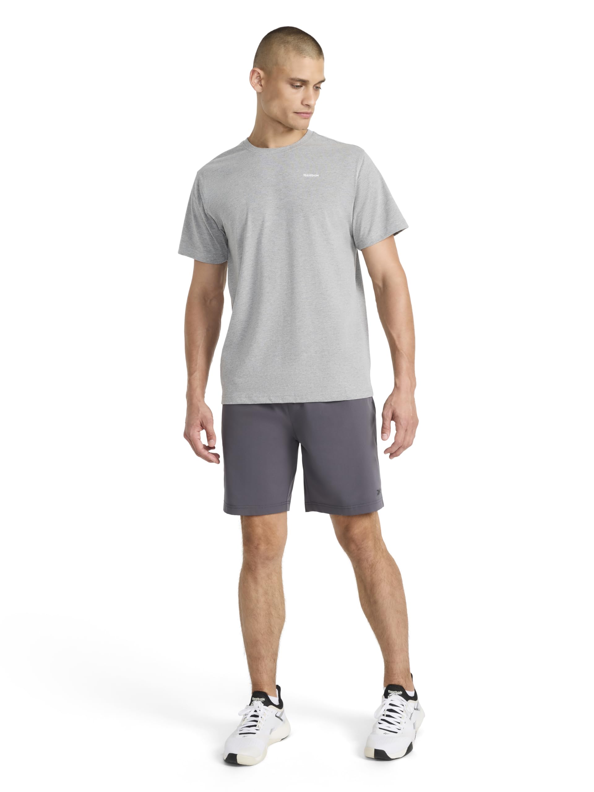 Reebok Men's Small Logo Crewneck T-Shirt, Standard Fit, Lightweight Cotton-Poly Jersey Fabric thumbnail