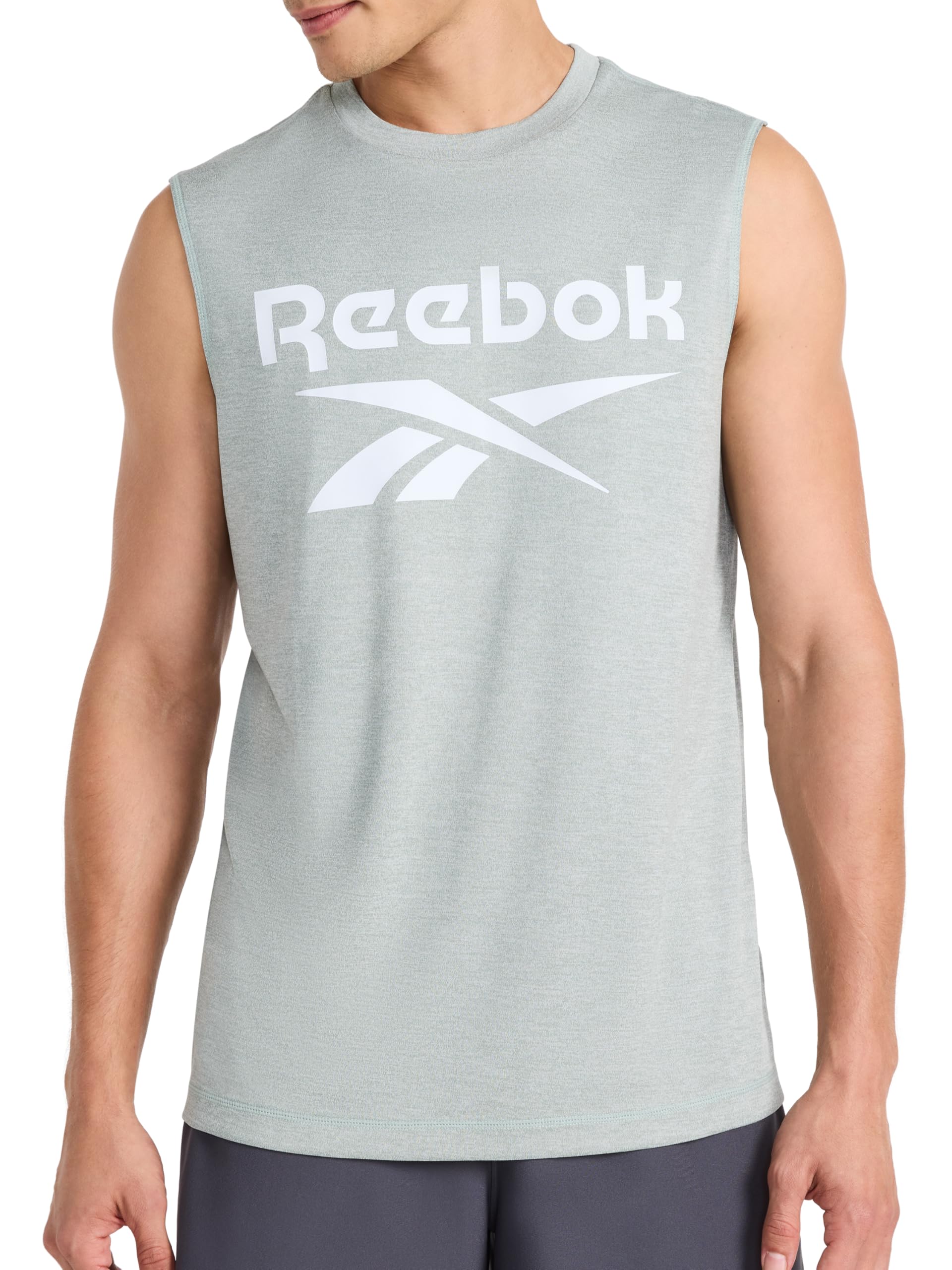 Reebok Apparel Men's Gladiator Large Logo Muscle, Black Heather