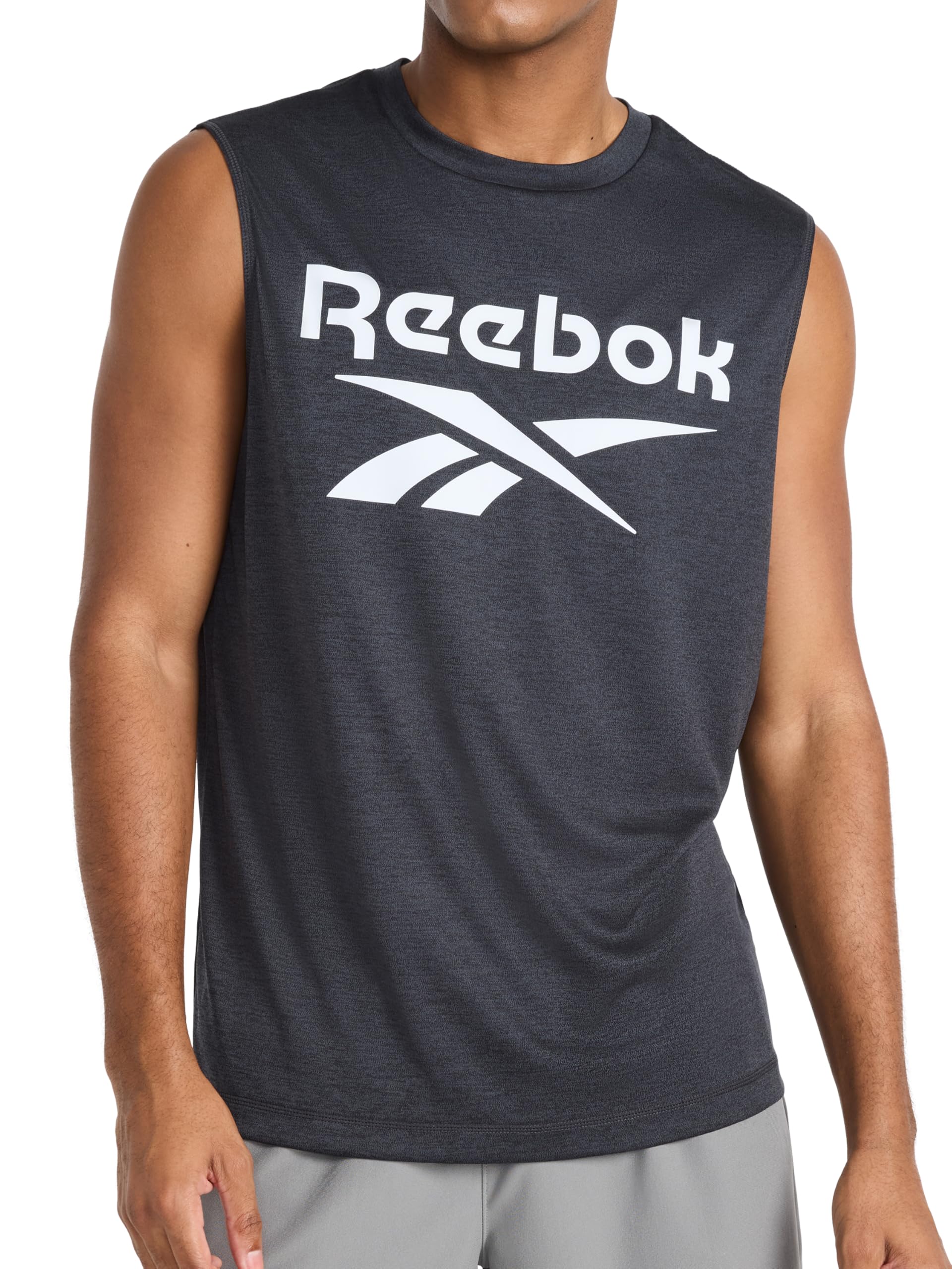 Reebok Apparel Men's Gladiator Large Logo Muscle, Black Heather thumbnail
