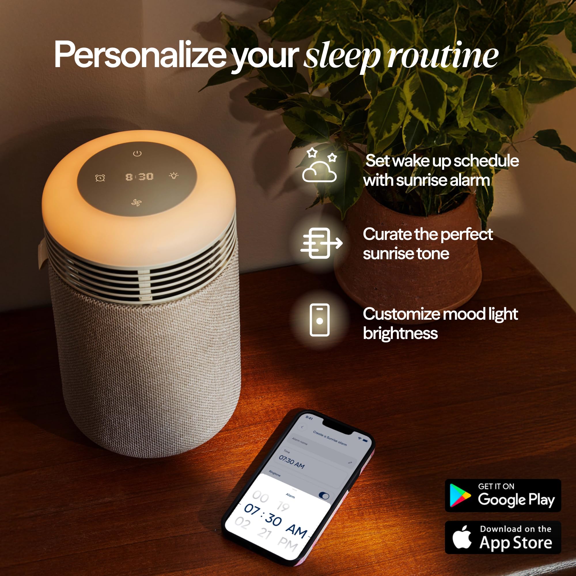 BLUEAIR Mini Restful Bedroom Air Purifier with Sunrise Alarm Clock, Beige thumbnail