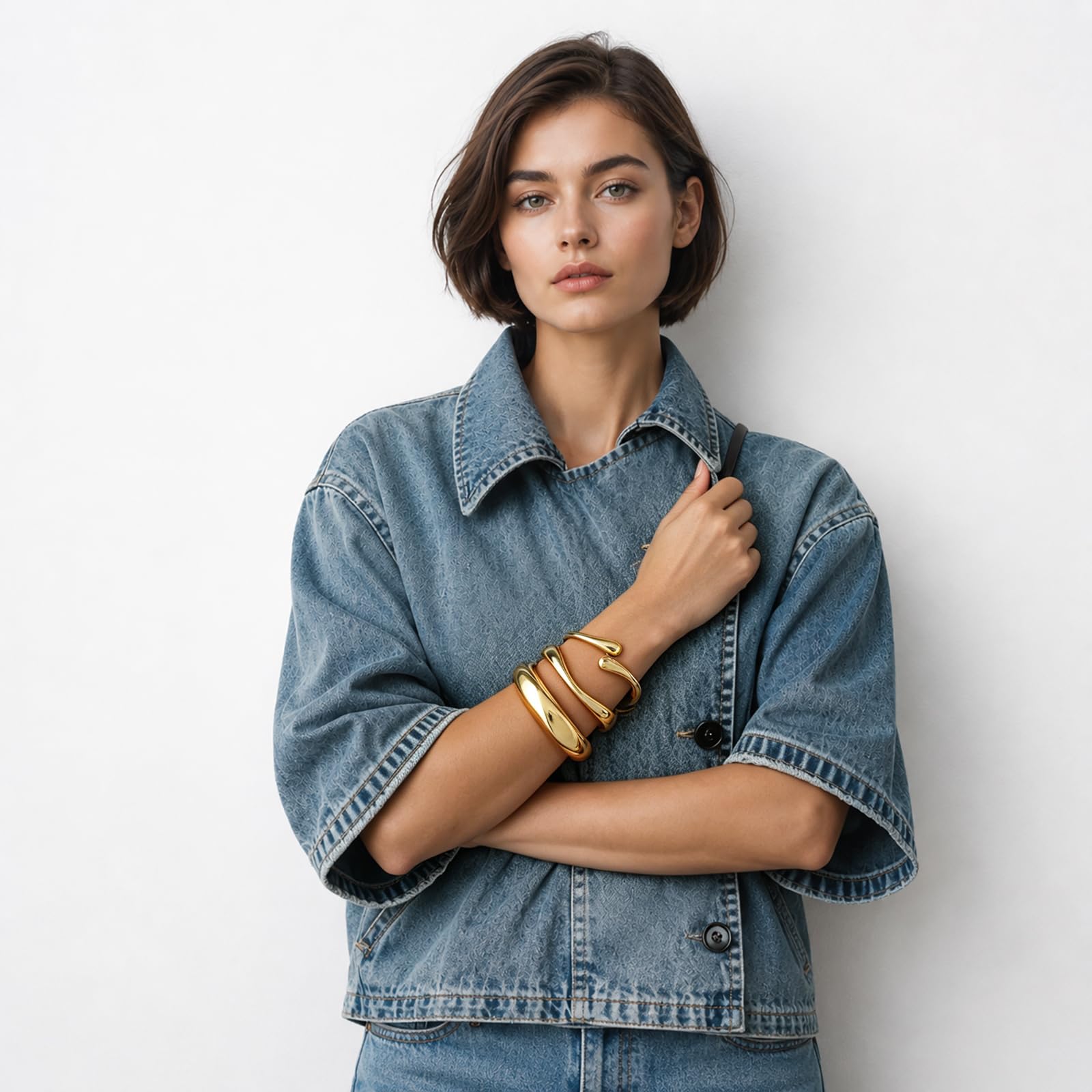 Chunky Gold Bangle Bracelets for Women Trendy 14K Gold Plated Cuff Bracelets Stack, Dainty Gold Bracelet Sets Non Tarnish Fashion Jewelry Gift thumbnail