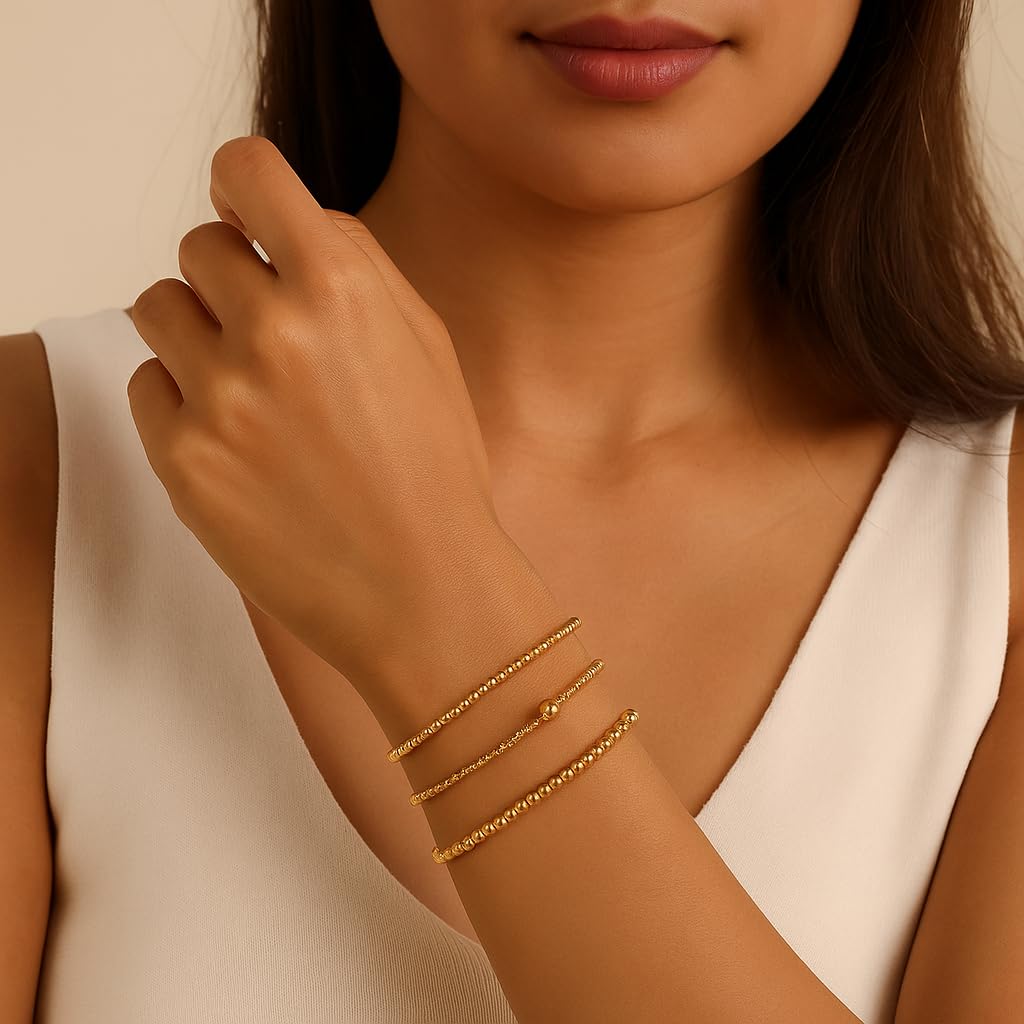 Gold Beaded Cross Bracelet for Women, 14K Plated Adjustable Stackable Dainty Bracelets, Non Tarnish Fashion Jewelry Set Gifts for Women Birthday Friendship thumbnail