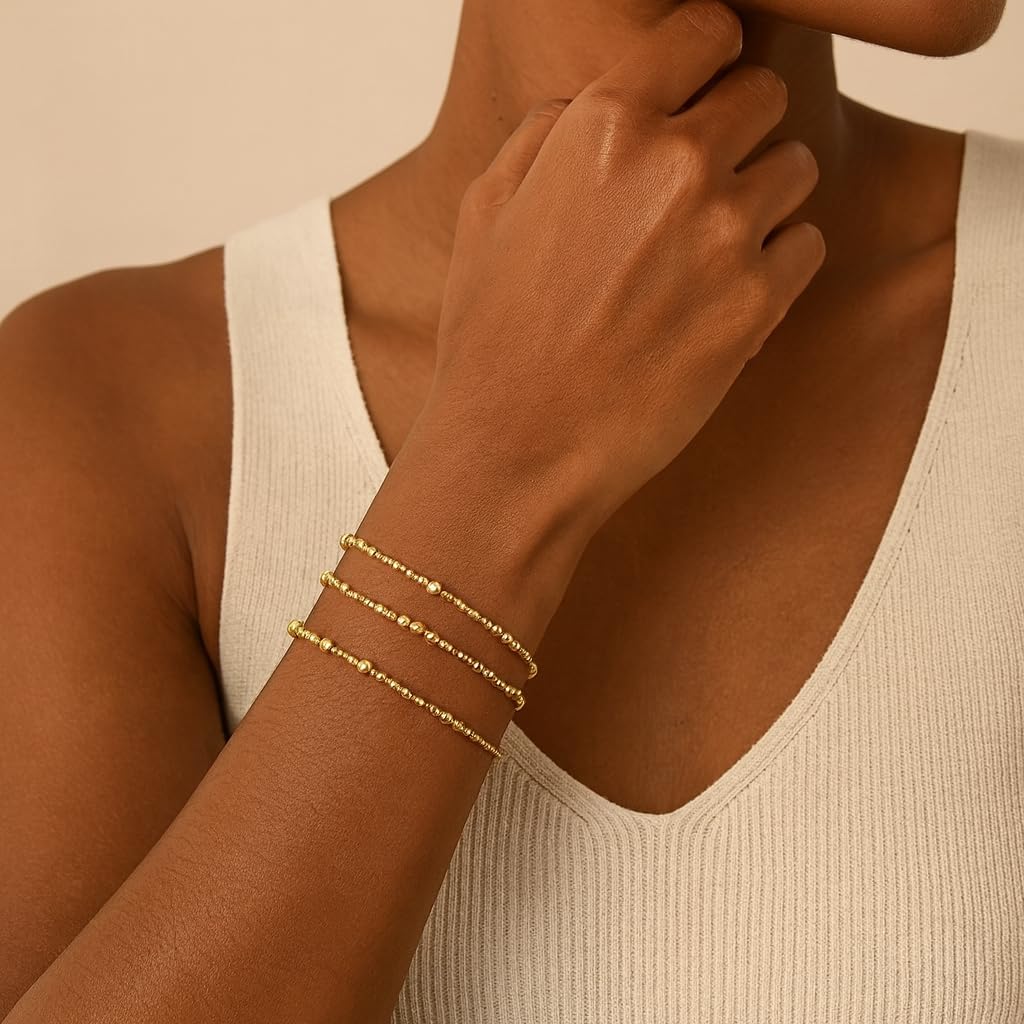 Gold Beaded Cross Bracelet for Women, 14K Plated Adjustable Stackable Dainty Bracelets, Non Tarnish Fashion Jewelry Set Gifts for Women Birthday Friendship thumbnail