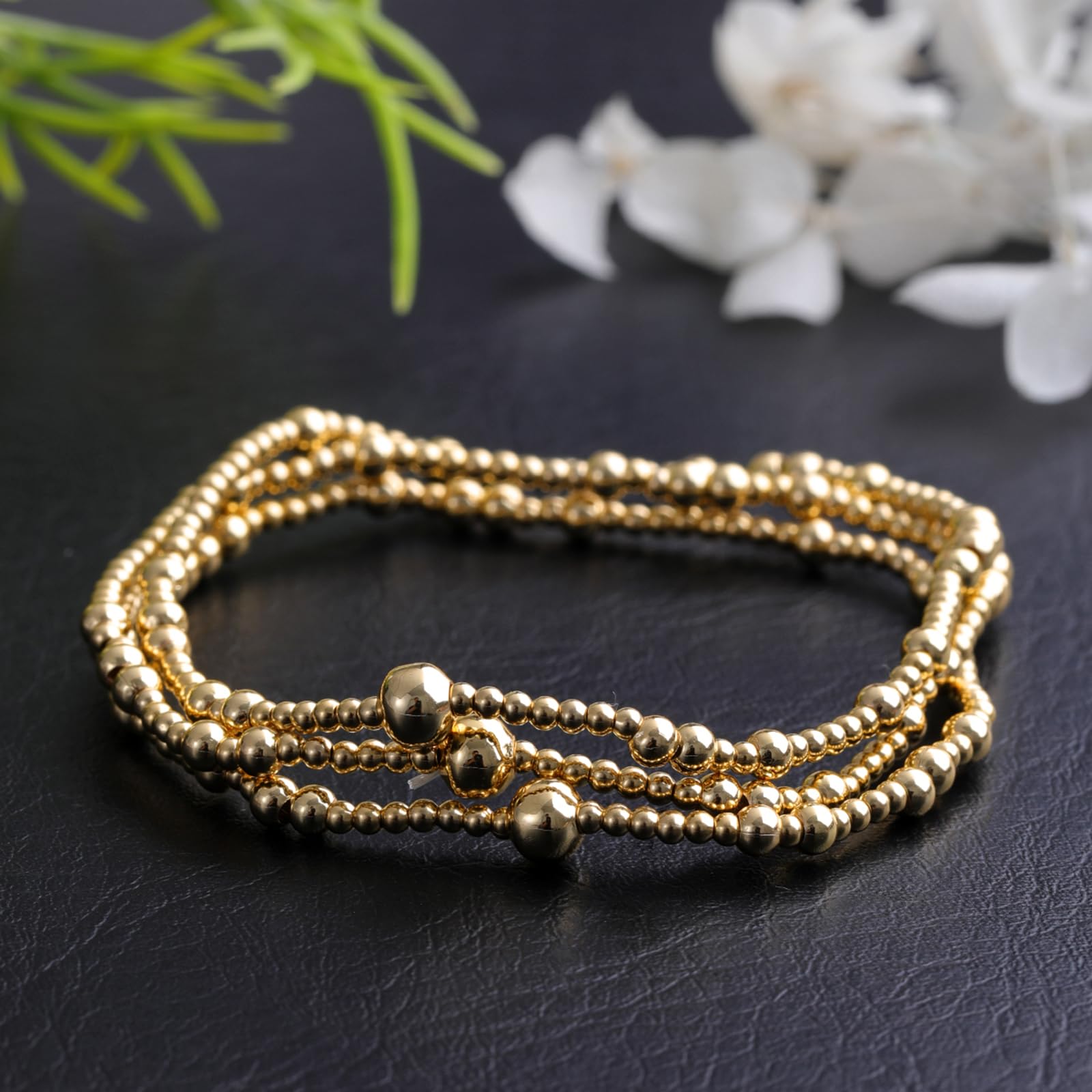 Gold Beaded Cross Bracelet for Women, 14K Plated Adjustable Stackable Dainty Bracelets, Non Tarnish Fashion Jewelry Set Gifts for Women Birthday Friendship thumbnail