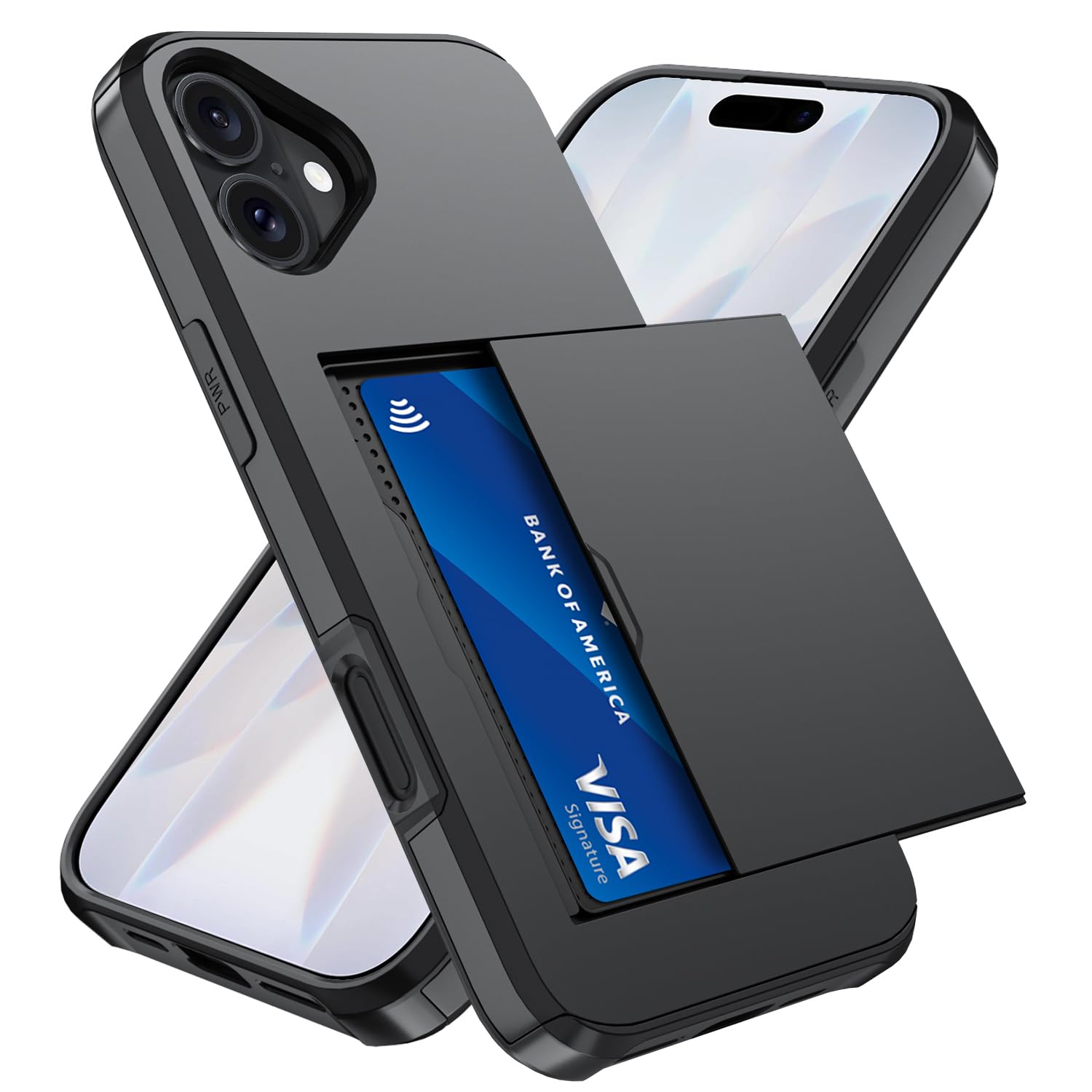 Qinmay Compatible with iPhone 17 Case Wallet,Built-in Card Holder, Heavy Duty Protective Dual Layer Shockproof Hidden Card Slot Slim Wallet Phone Cover for iPhone 17 ，Black