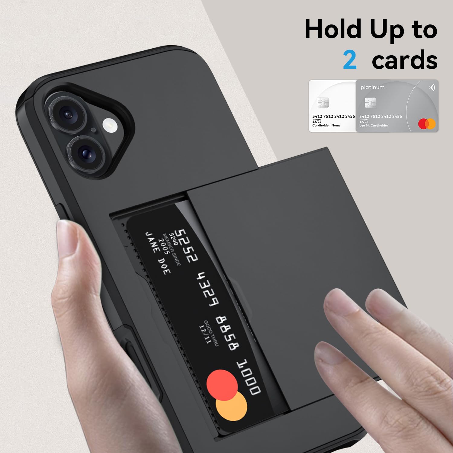 Qinmay Compatible with iPhone 17 Case Wallet,Built-in Card Holder, Heavy Duty Protective Dual Layer Shockproof Hidden Card Slot Slim Wallet Phone Cover for iPhone 17 ，Black thumbnail