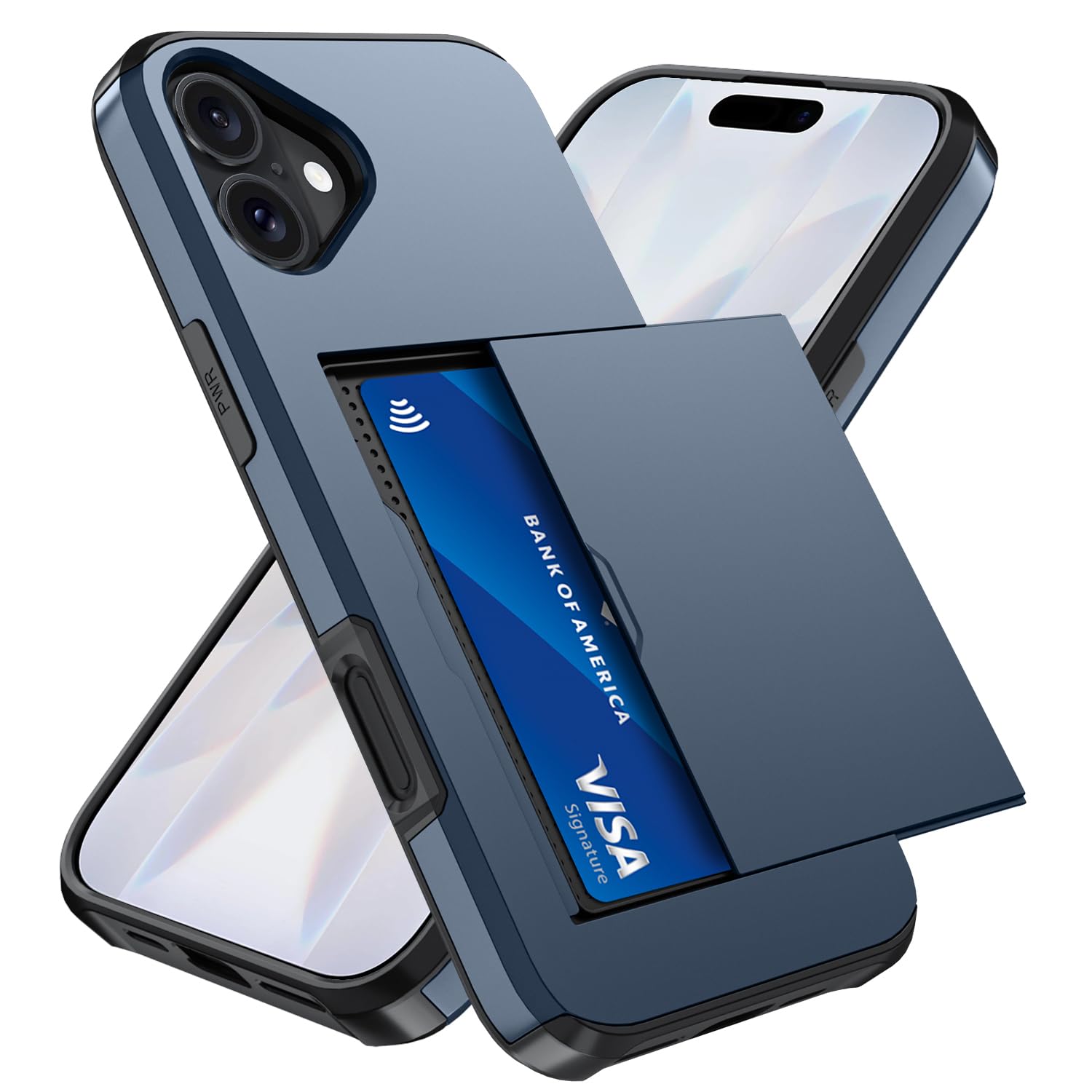 Qinmay Compatible with iPhone 17 Case Wallet,Built-in Card Holder, Heavy Duty Protective Dual Layer Shockproof Hidden Card Slot Slim Wallet Phone Cover for iPhone 17 ，Blue