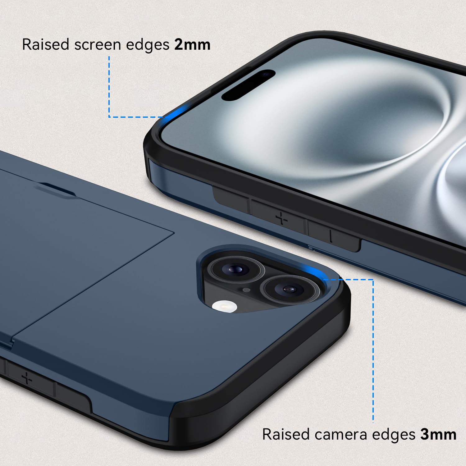 Qinmay Compatible with iPhone 17 Case Wallet,Built-in Card Holder, Heavy Duty Protective Dual Layer Shockproof Hidden Card Slot Slim Wallet Phone Cover for iPhone 17 ，Blue thumbnail