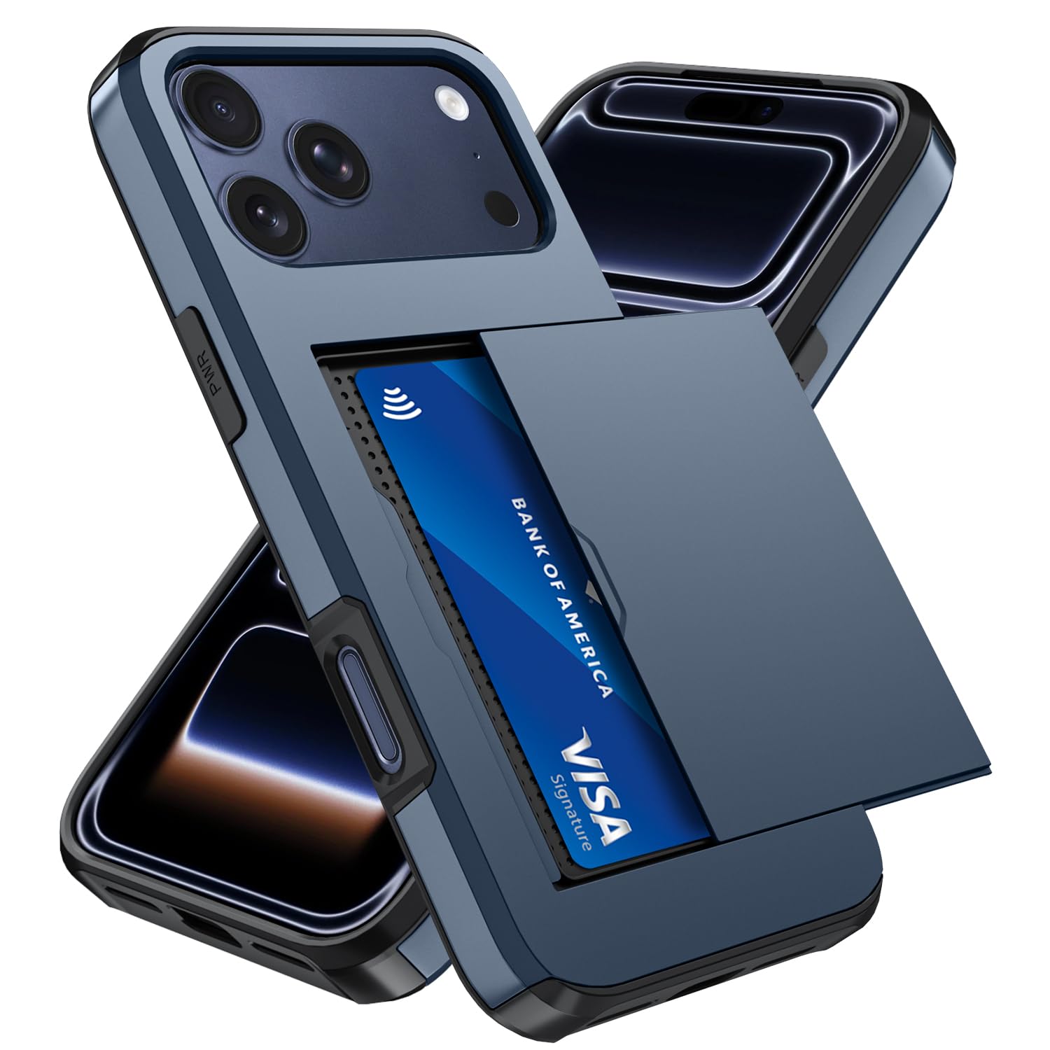 Qinmay Compatible with iPhone 17 Pro Case Wallet,Built-in Card Holder, Heavy Duty Protective Dual Layer Shockproof Hidden Card Slot Slim Wallet Phone Cover for iPhone 17 Pro ，Blue