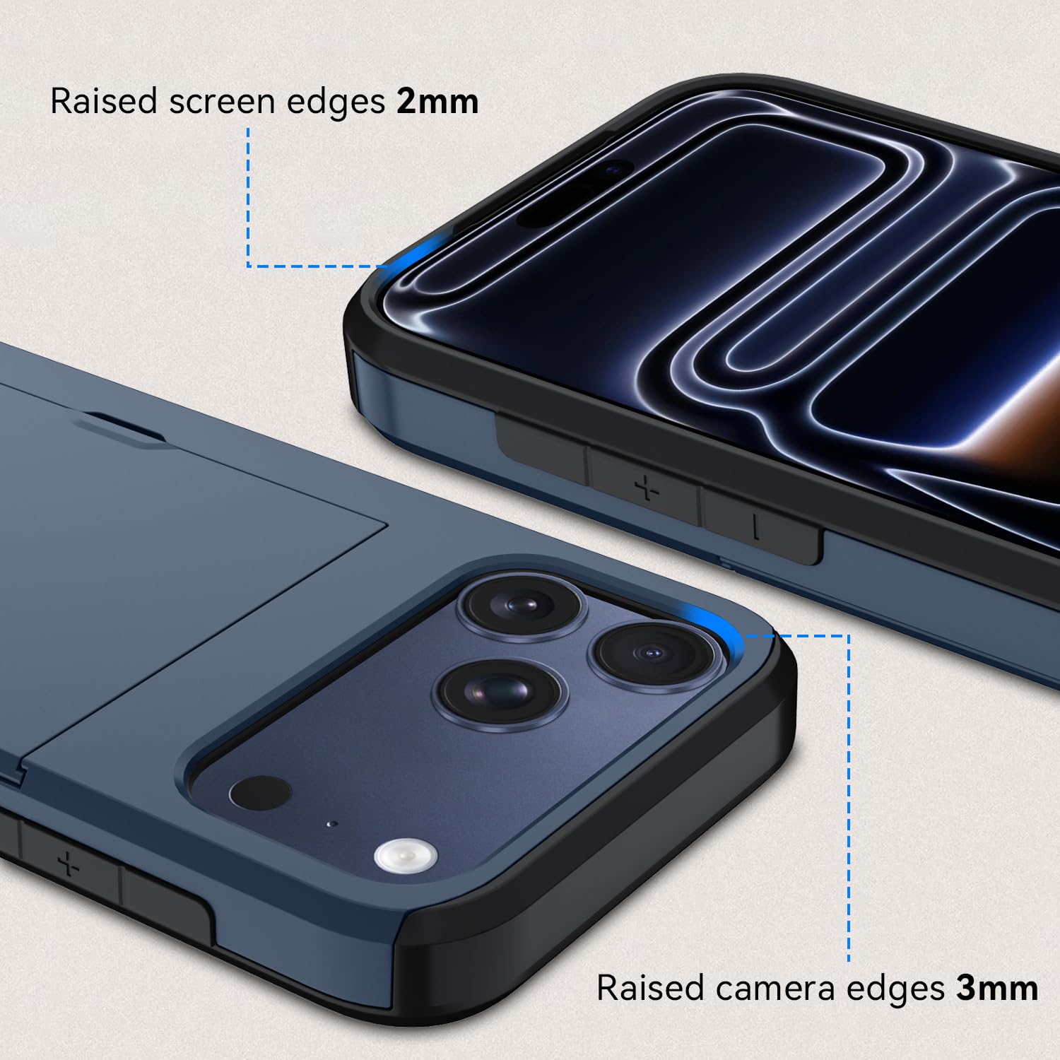 Qinmay Compatible with iPhone 17 Pro Case Wallet,Built-in Card Holder, Heavy Duty Protective Dual Layer Shockproof Hidden Card Slot Slim Wallet Phone Cover for iPhone 17 Pro ，Blue thumbnail