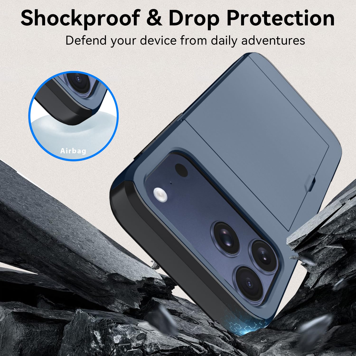 Qinmay Compatible with iPhone 17 Pro Case Wallet,Built-in Card Holder, Heavy Duty Protective Dual Layer Shockproof Hidden Card Slot Slim Wallet Phone Cover for iPhone 17 Pro ，Blue thumbnail