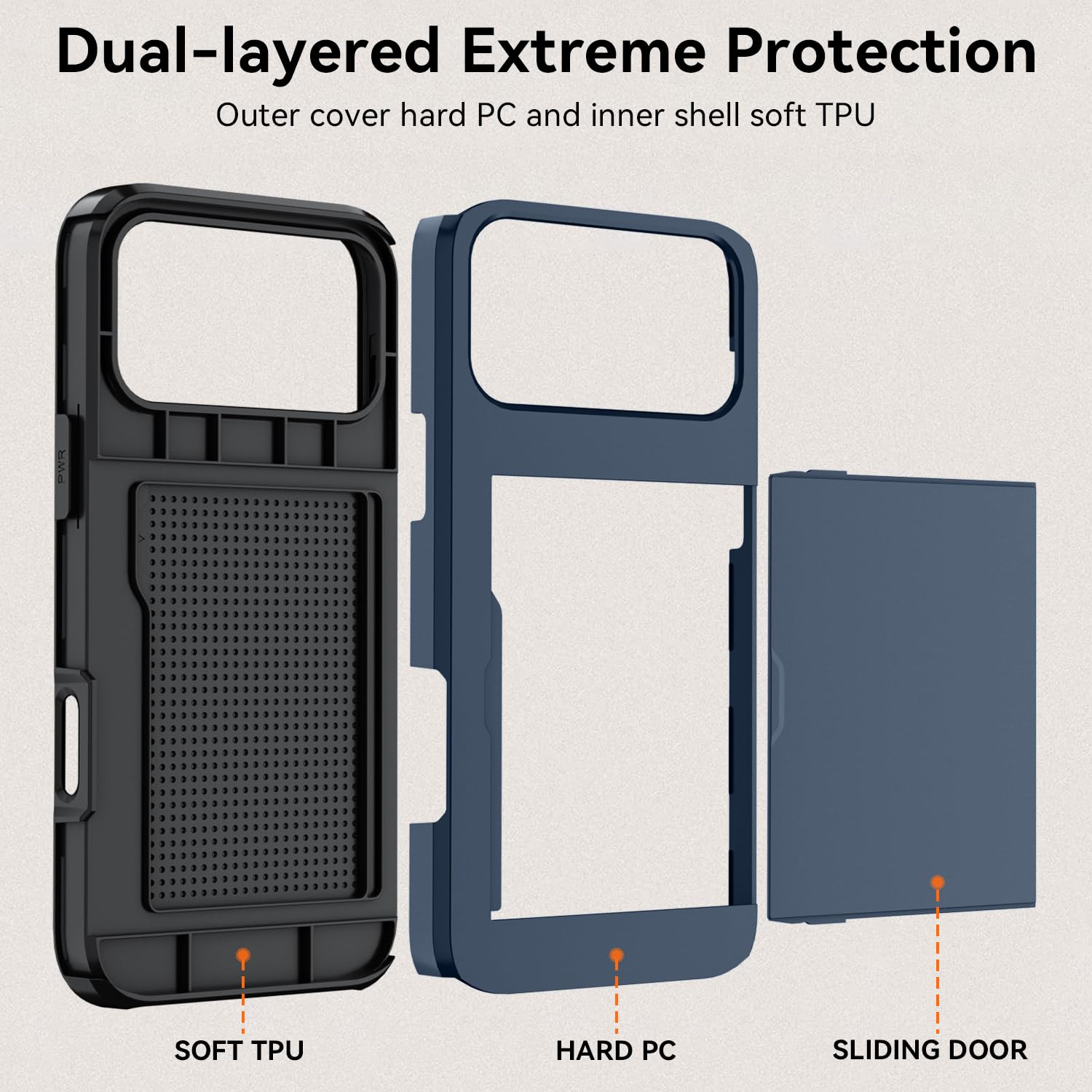 Qinmay Compatible with iPhone 17 Pro Case Wallet,Built-in Card Holder, Heavy Duty Protective Dual Layer Shockproof Hidden Card Slot Slim Wallet Phone Cover for iPhone 17 Pro ，Blue thumbnail