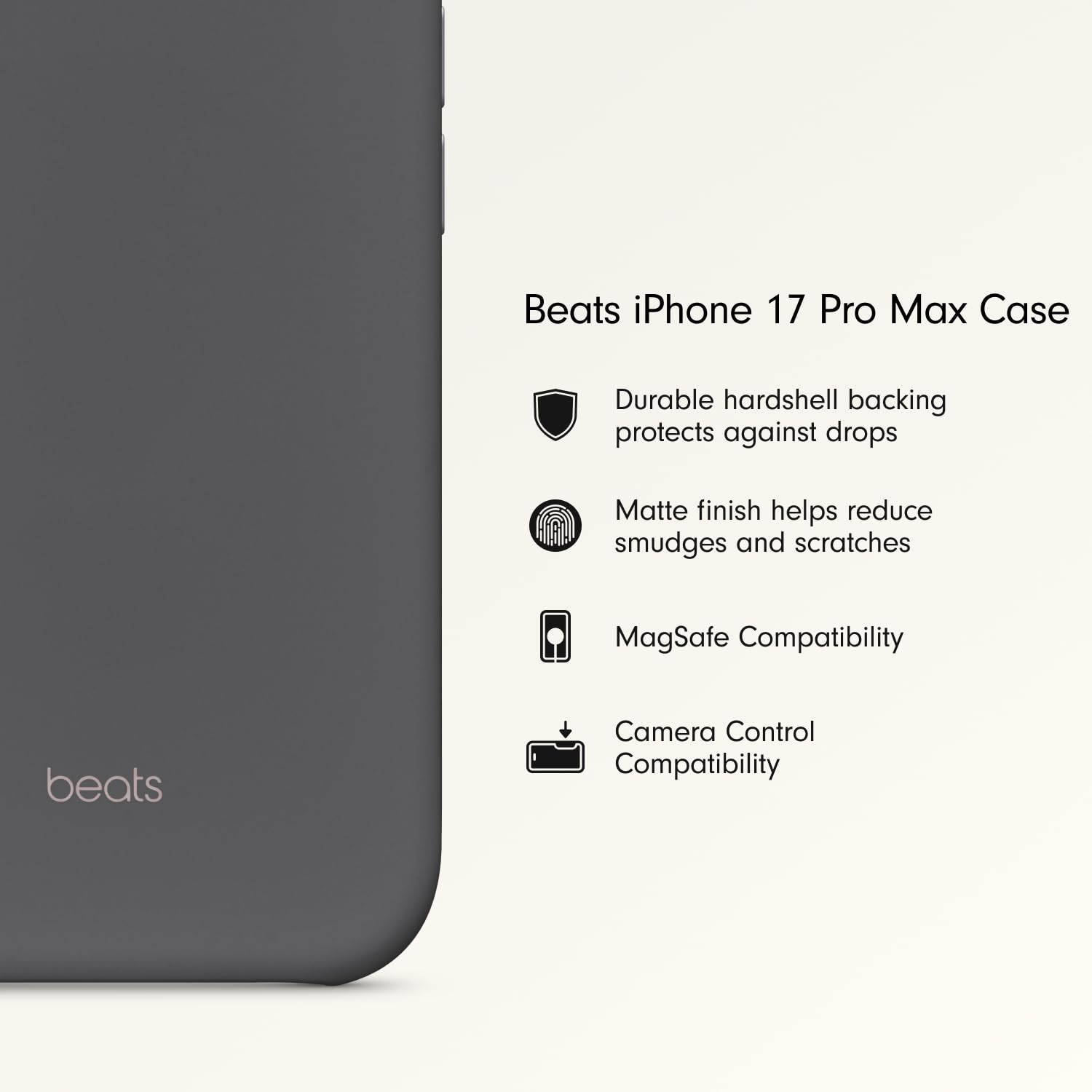 Beats iPhone 17 Pro Max Case with MagSafe & Camera Control, Matte Finish, Microfiber Lining – Granite Gray thumbnail