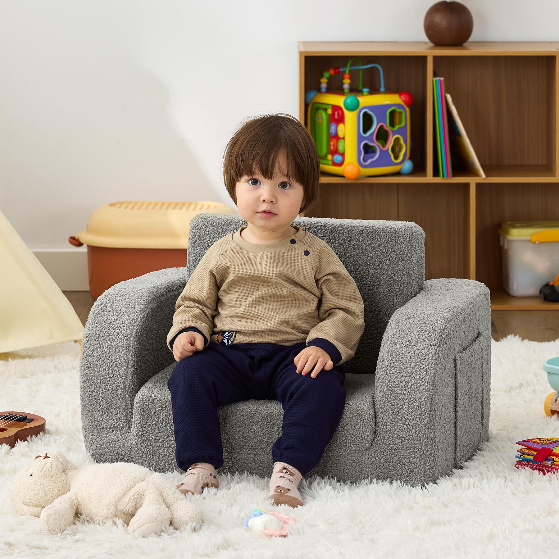 Toddler Couch, 2-in-1 Toddler Chairs Comfy 1-3 Years Old, Toddler Chair for Girls and Boys, Kids Couch Bed Fold Out, Convertible Baby Sofa to Lounge Chair for Playing, Reading, Napping, Grey thumbnail