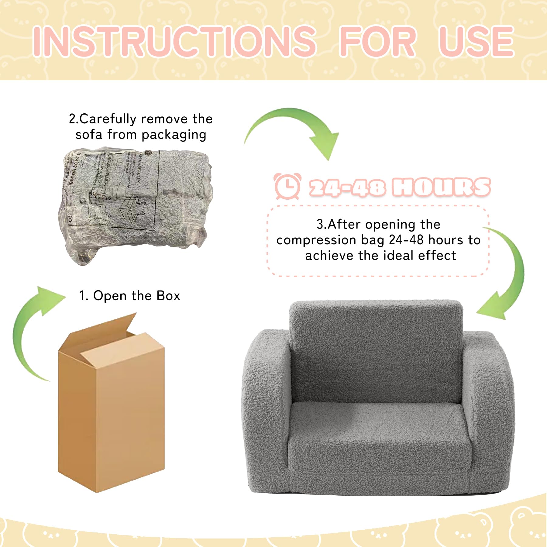 Toddler Couch, 2-in-1 Toddler Chairs Comfy 1-3 Years Old, Toddler Chair for Girls and Boys, Kids Couch Bed Fold Out, Convertible Baby Sofa to Lounge Chair for Playing, Reading, Napping, Grey thumbnail