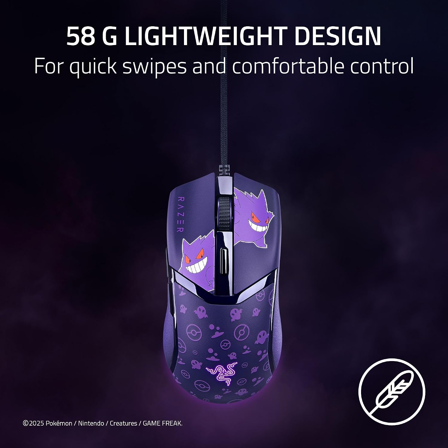 Razer Cobra Wired Gaming Mouse, 58g Lightweight, Pokemon Gengar Edition thumbnail