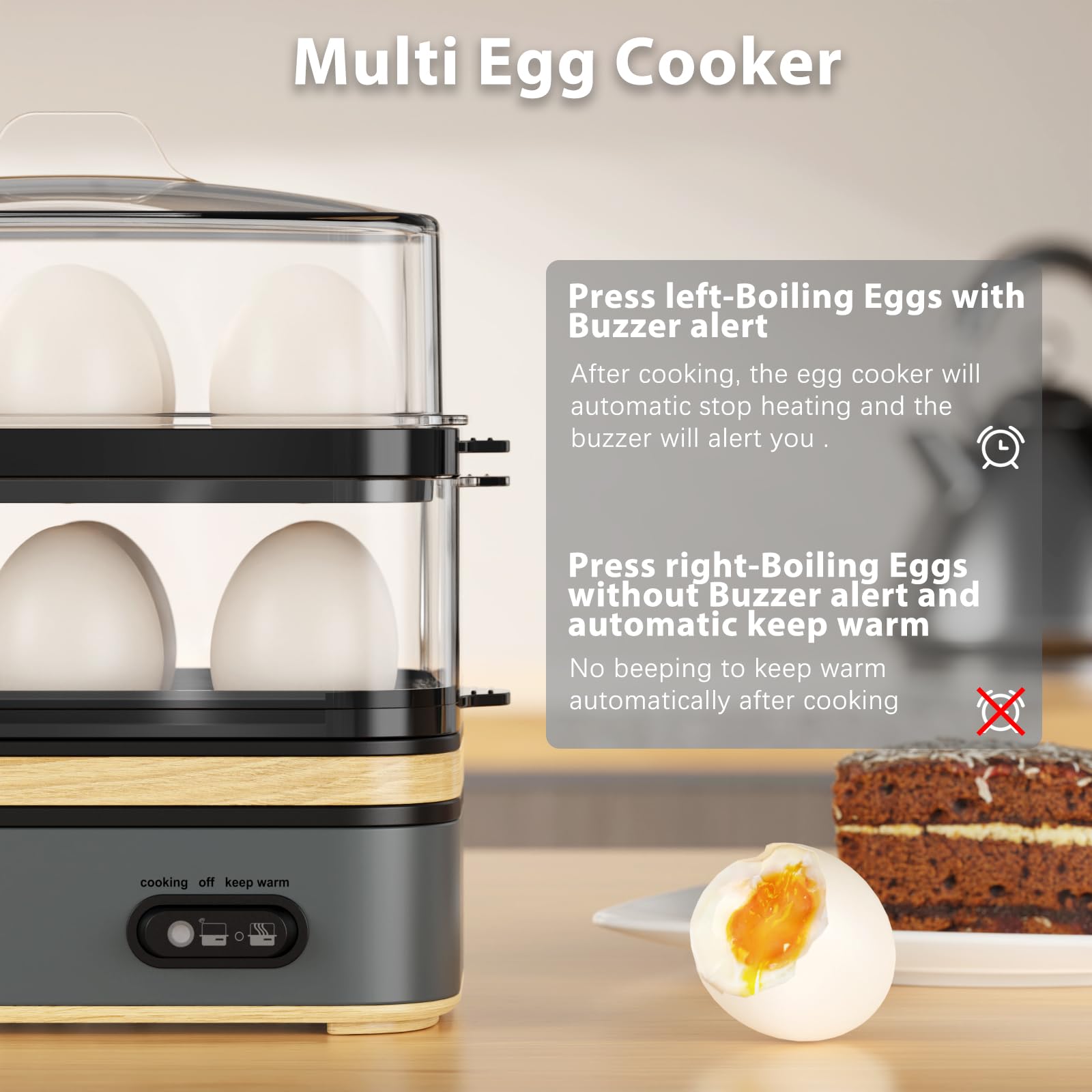 Evoloop Rapid Egg Cooker Electric 12 Eggs Capacity, Soft, Medium, Hard Boiled, Poached, Omelet Maker Egg Poacher & Vegetable Steamer, BPA Free Tray(Grey) thumbnail