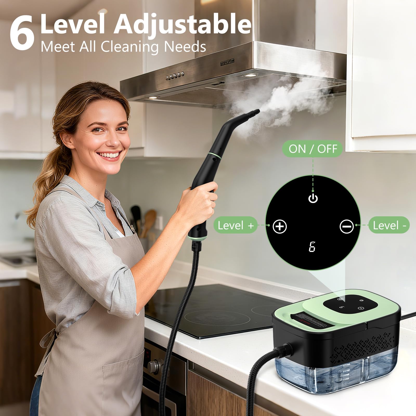 Steam Cleaner, Portable Steamer for Cleaning with 16pcs Accessories, 6-Level Adjustable and 15s Heat-Up, Handheld Steam Cleaner for Home, Tile, Dirt, Grout, Grease, Car Detailing thumbnail