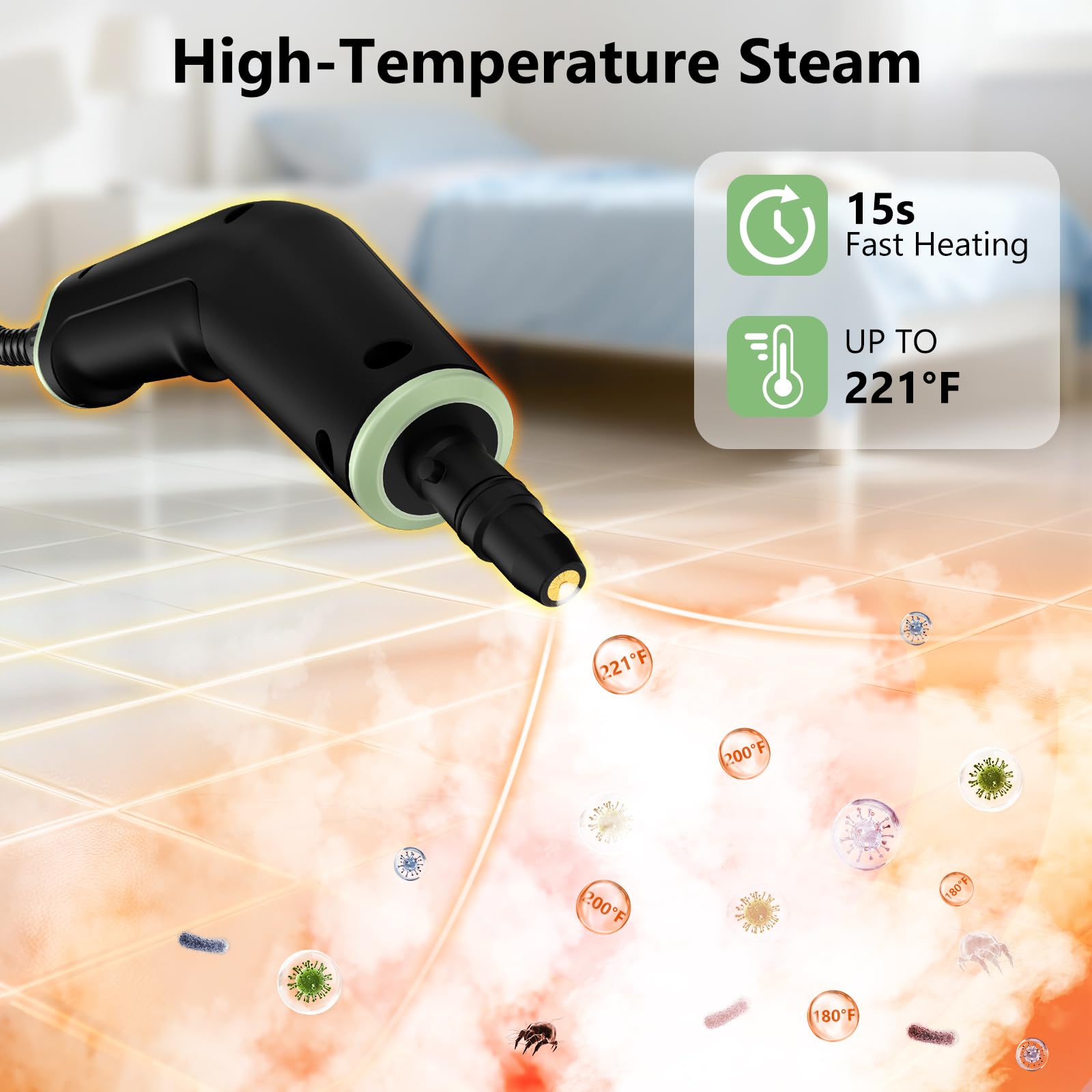 Steam Cleaner, Portable Steamer for Cleaning with 16pcs Accessories, 6-Level Adjustable and 15s Heat-Up, Handheld Steam Cleaner for Home, Tile, Dirt, Grout, Grease, Car Detailing thumbnail
