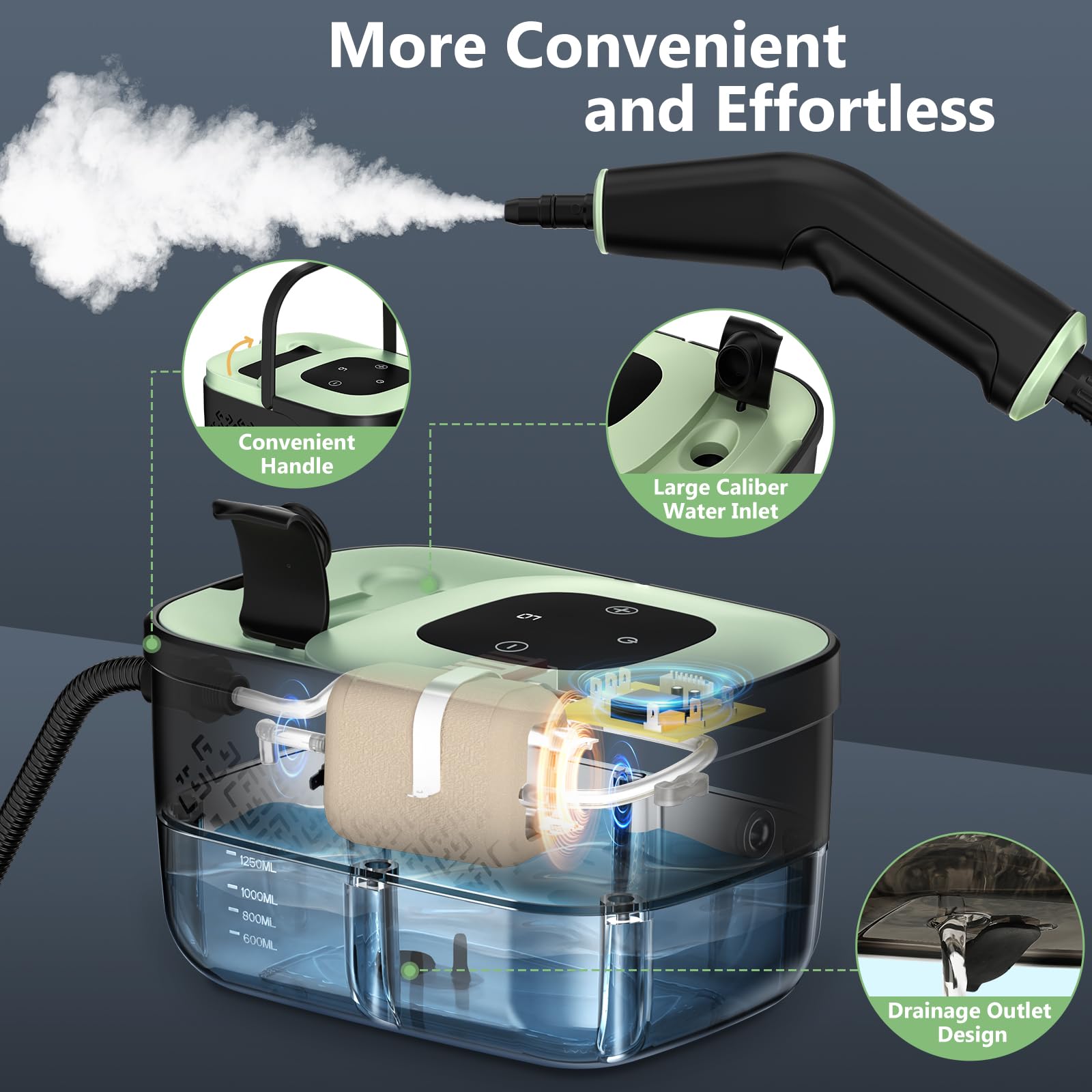 Steam Cleaner, Portable Steamer for Cleaning with 16pcs Accessories, 6-Level Adjustable and 15s Heat-Up, Handheld Steam Cleaner for Home, Tile, Dirt, Grout, Grease, Car Detailing thumbnail