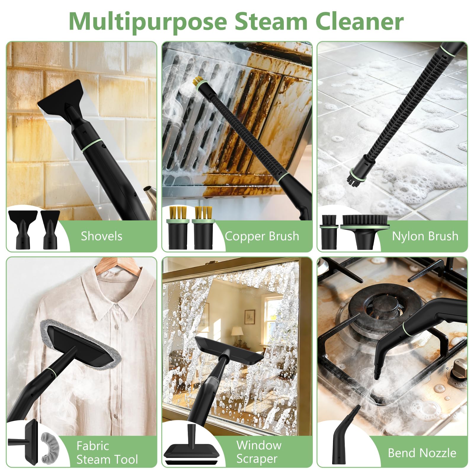 Steam Cleaner, Portable Steamer for Cleaning with 16pcs Accessories, 6-Level Adjustable and 15s Heat-Up, Handheld Steam Cleaner for Home, Tile, Dirt, Grout, Grease, Car Detailing thumbnail