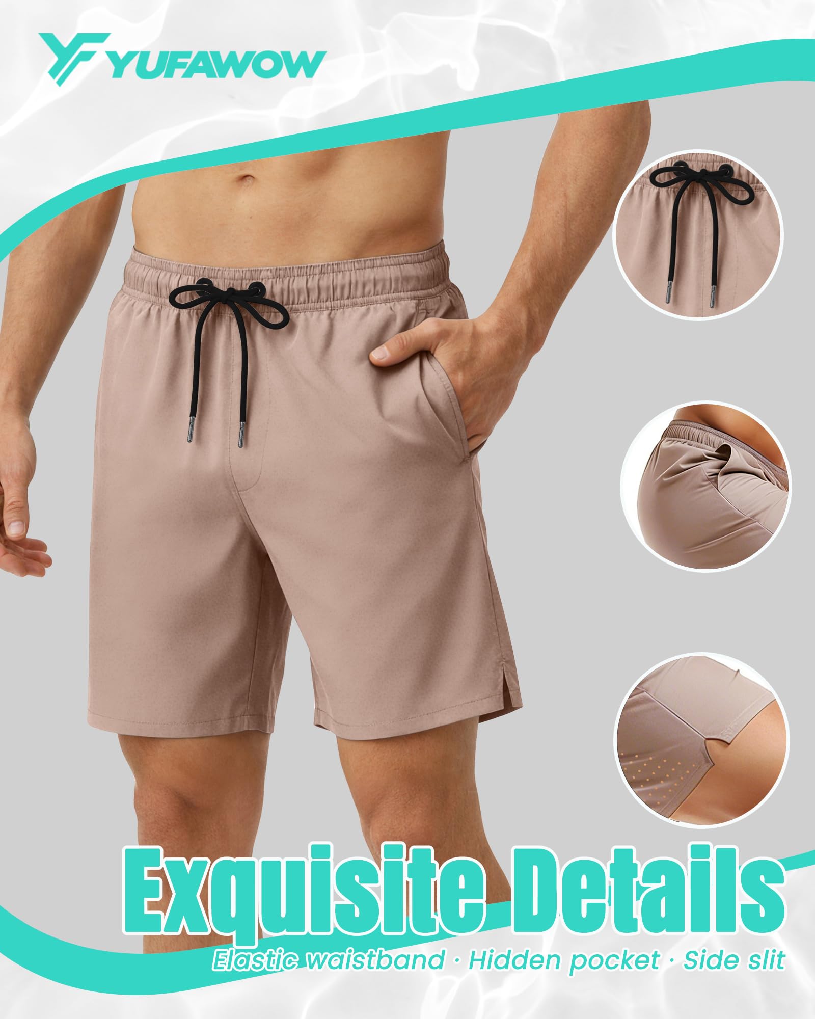 Yufawow 7 Inch Men Swim Trunks Gym Shorts with Mesh Liner Zipper Pocket Quick Dry Breathable for Workout Runing Beach Pool thumbnail