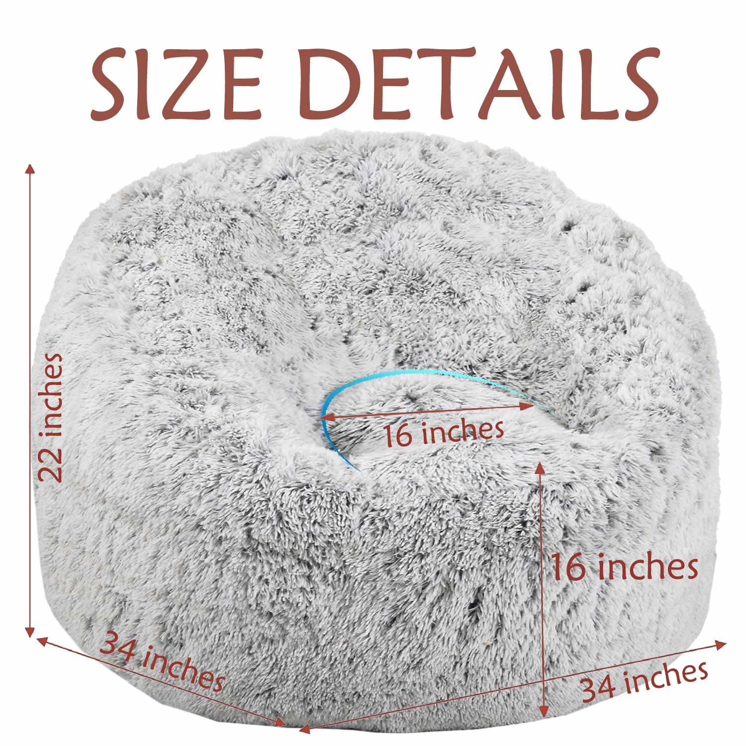 Plush Faux Fur Bean Bag Chairs, Memory Foam Filled Sofa Chair Shape Bean Bag for Adults/Teens/Kids, Ultra-Soft Lazy Sofa for Living Room Bedroom College Dorm, Grey thumbnail