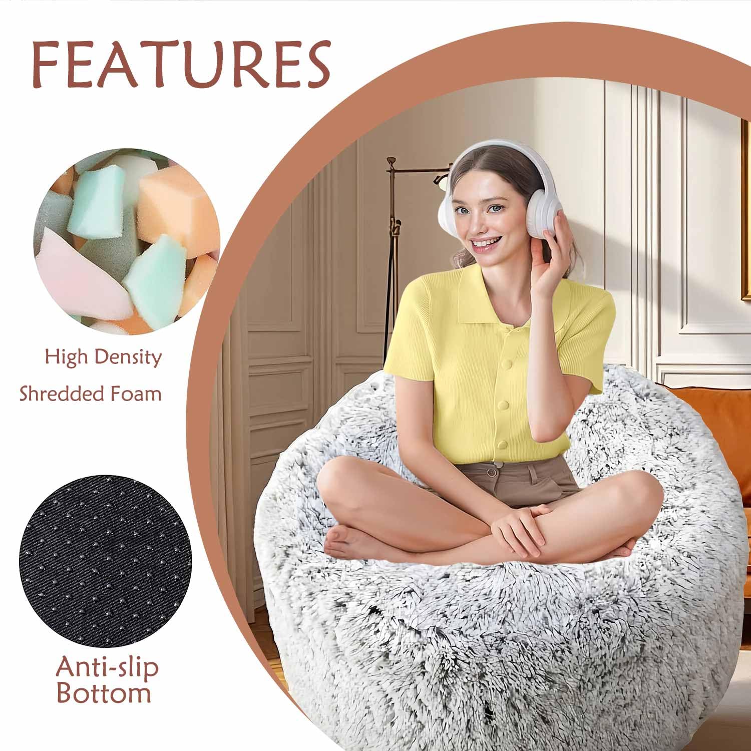 Plush Faux Fur Bean Bag Chairs, Memory Foam Filled Sofa Chair Shape Bean Bag for Adults/Teens/Kids, Ultra-Soft Lazy Sofa for Living Room Bedroom College Dorm, Grey thumbnail
