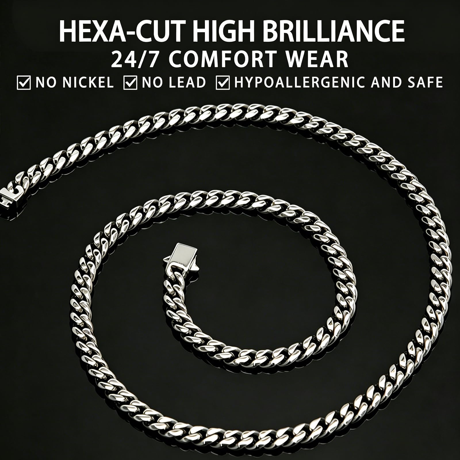 Stainless Steel Mens Cuban Link Chain, Miami Cuban Chain Necklace for Men, 6mm Wide Hip Hop Mens Necklace,Gift for Father Husband Son men chain thumbnail