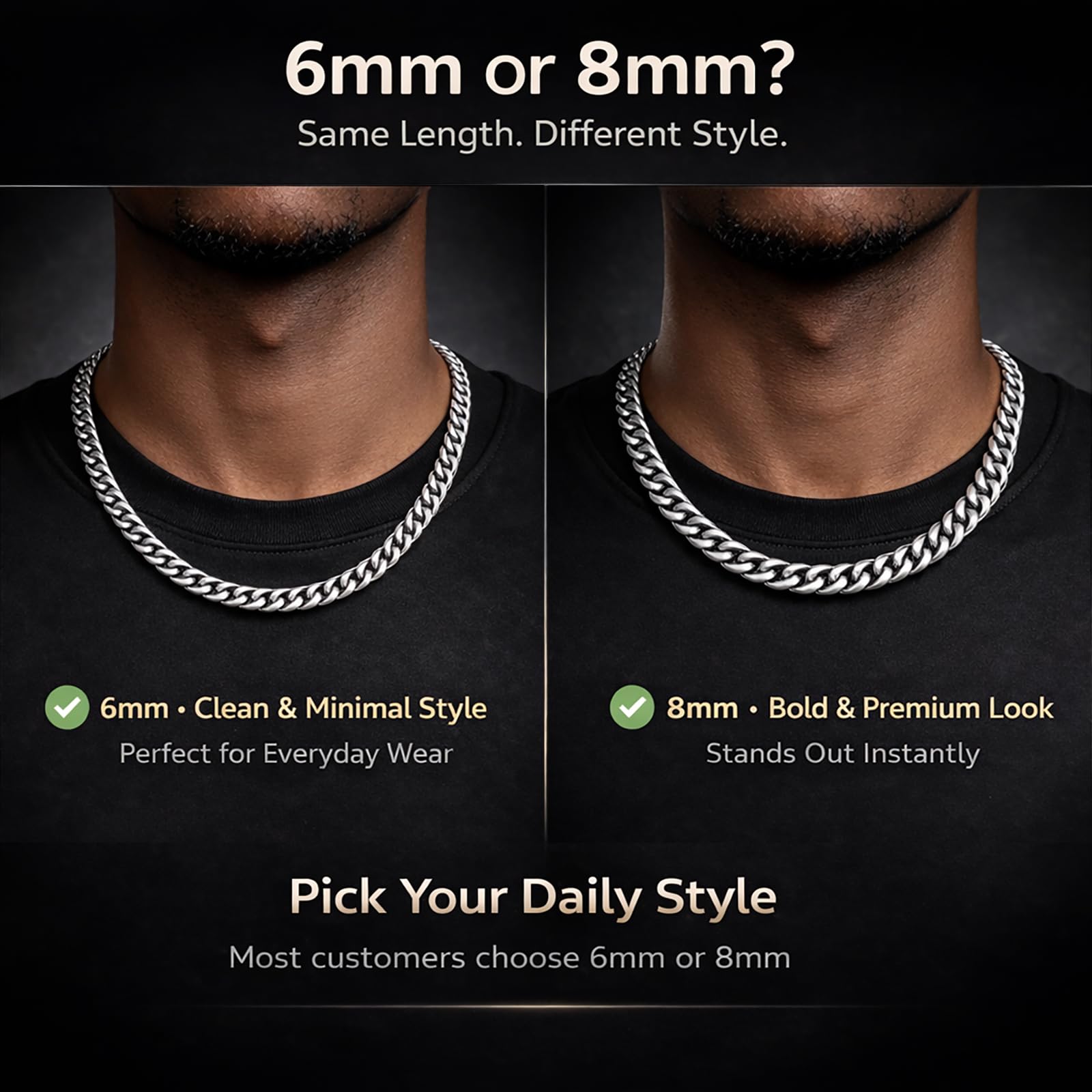 Stainless Steel Mens Cuban Link Chain, Miami Cuban Chain Necklace for Men, 6mm Wide Hip Hop Mens Necklace,Gift for Father Husband Son men chain thumbnail