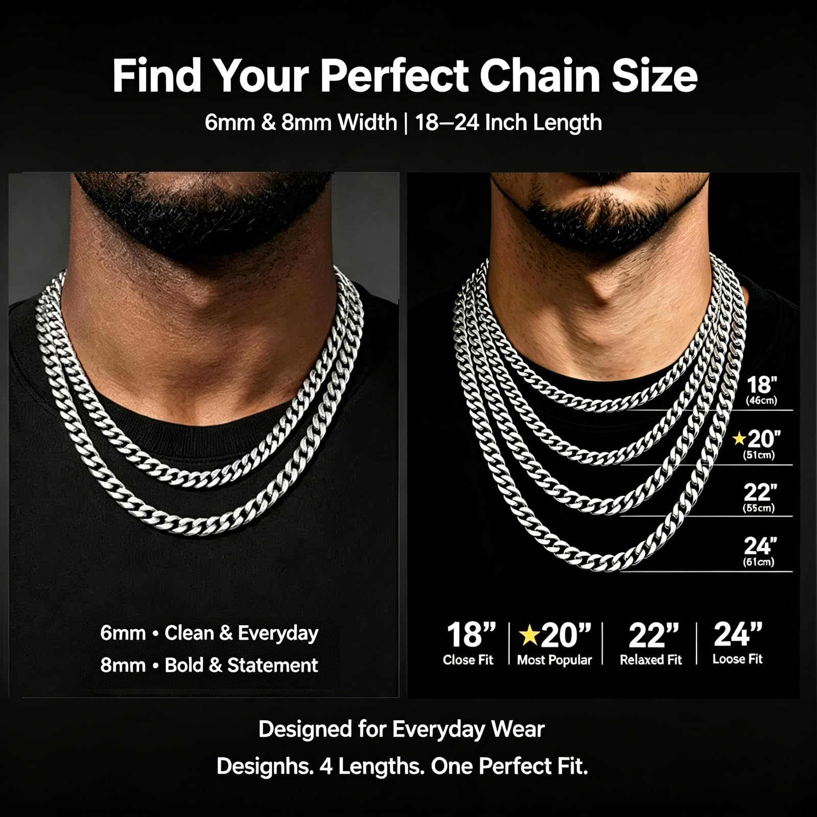 Stainless Steel Mens Cuban Link Chain, Miami Cuban Chain Necklace for Men, 6mm Wide Hip Hop Mens Necklace,Gift for Father Husband Son men chain thumbnail